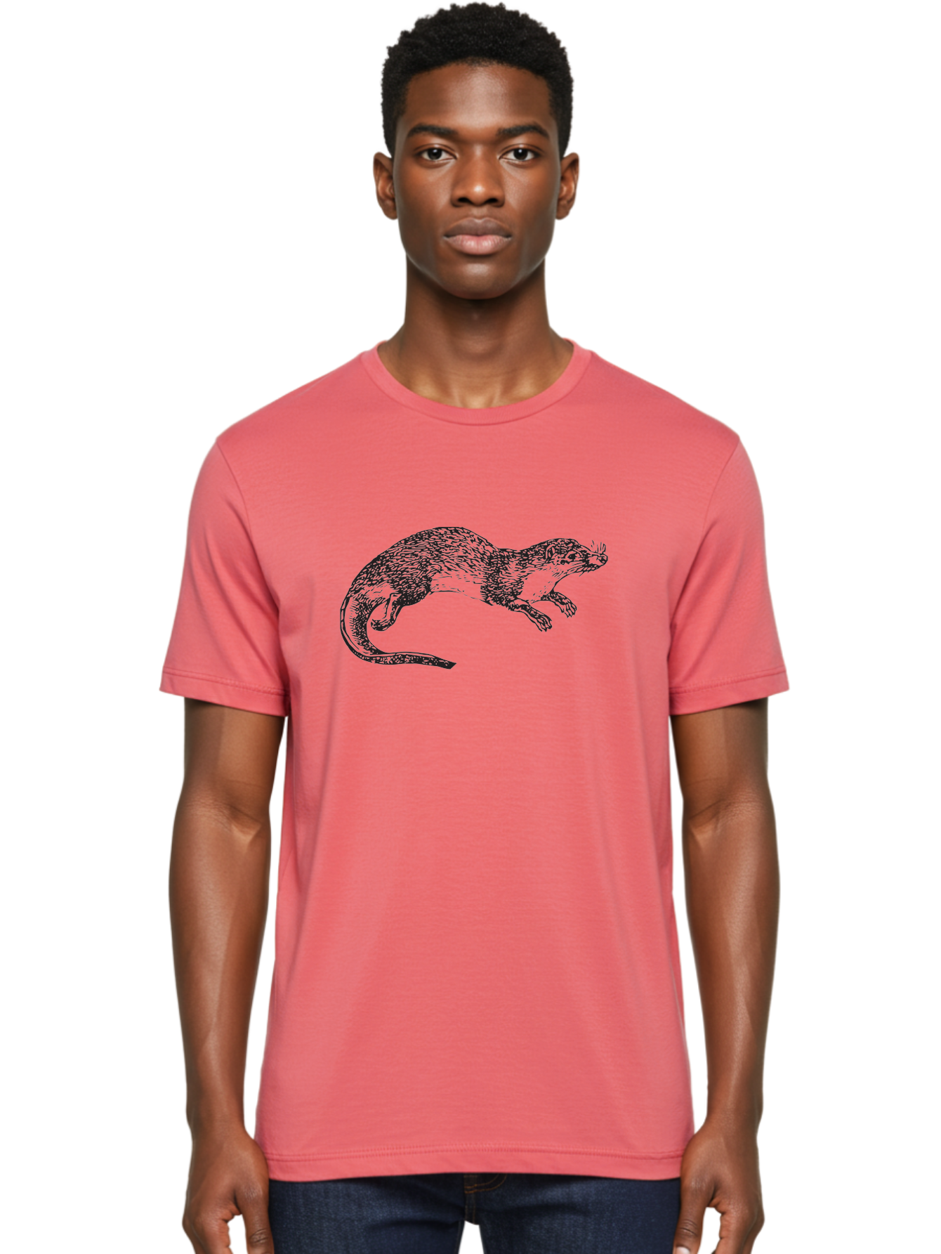 Weasel Men'S Graphic Tee, 100% Cotton, Comfortable Casual Summer Wear, Machine Washable, Mongoose Animal, Wildlife Illustration, Hatching Texture, Black And Green, Carnivorous Mammal, Whiskers, Dynamic Pose, Detailed Artwork, Fur Texture Aad966