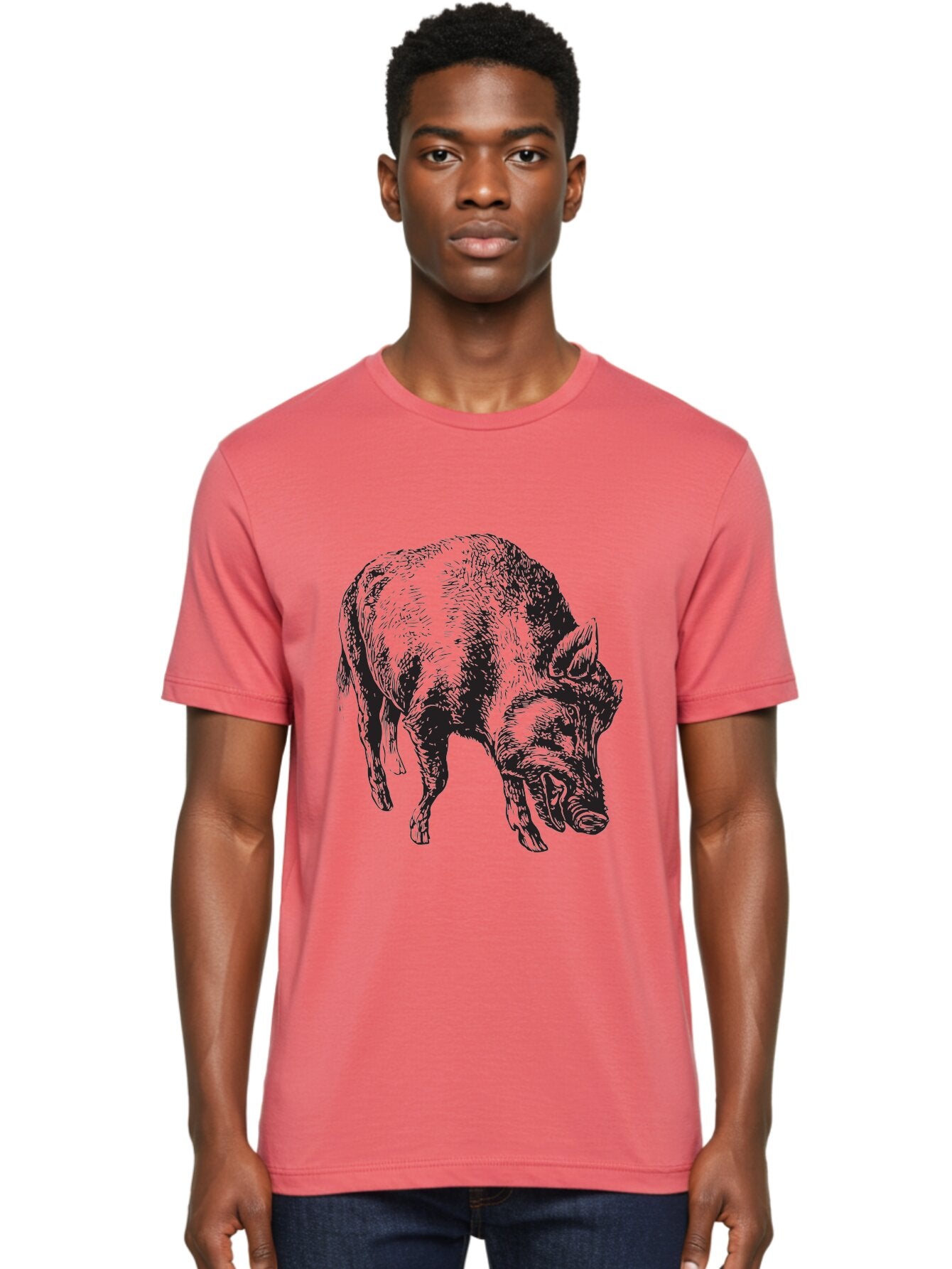 Wild-Boar Men'S Graphic Tee, 100% Cotton, Comfortable Casual Summer Wear, Machine Washable, Wild Boar, Animal Portrait, Wildlife Illustration, Mammal Artwork, Forest Creature, Detailed Drawing, Rustic Style, Monochrome Illustration, Boar Head, Aad967 16