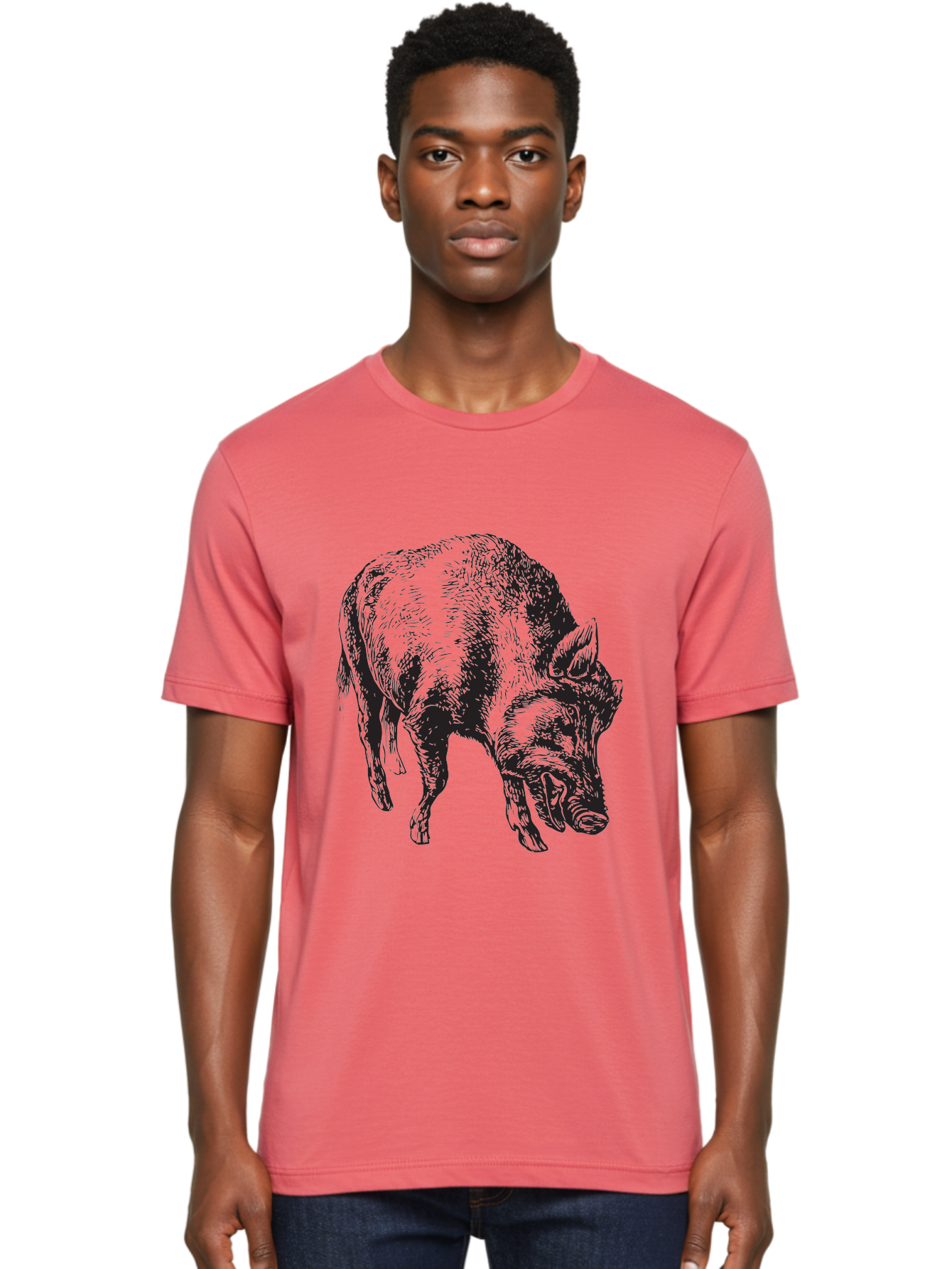 Wild-Boar Men'S Graphic Tee, 100% Cotton, Comfortable Casual Summer Wear, Machine Washable, Wild Boar, Animal Portrait, Wildlife Illustration, Mammal Artwork, Forest Creature, Detailed Drawing, Rustic Style, Monochrome Illustration, Boar Head, Aad967 26