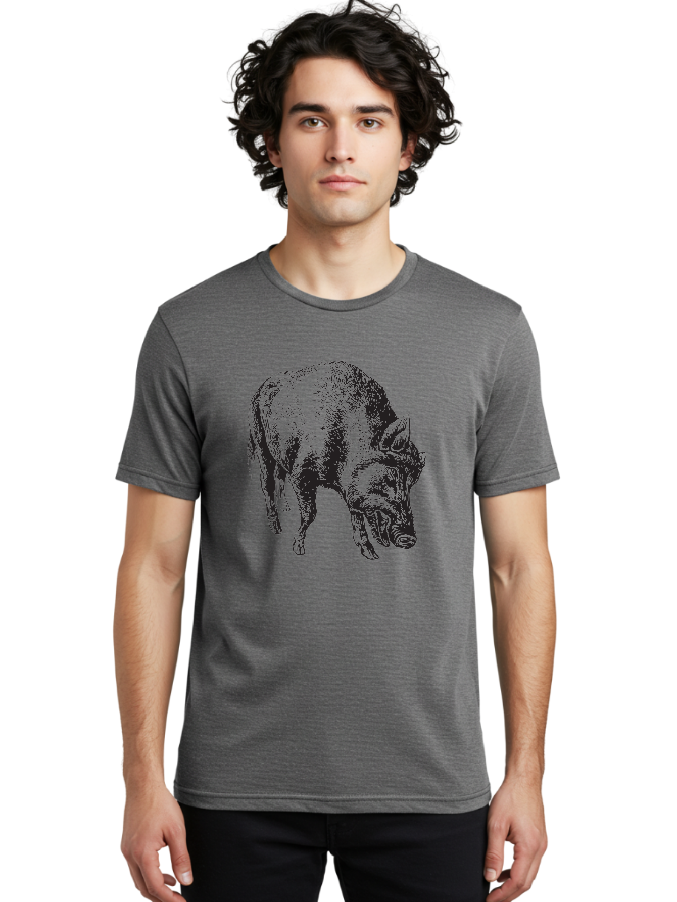 Wild-Boar Men'S Graphic Tee, 100% Cotton, Comfortable Casual Summer Wear, Machine Washable, Wild Boar, Animal Portrait, Wildlife Illustration, Mammal Artwork, Forest Creature, Detailed Drawing, Rustic Style, Monochrome Illustration, Boar Head, Aad967 20