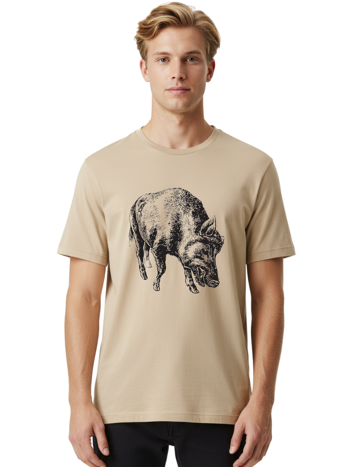 Wild-Boar Men'S Graphic Tee, 100% Cotton, Comfortable Casual Summer Wear, Machine Washable, Wild Boar, Animal Portrait, Wildlife Illustration, Mammal Artwork, Forest Creature, Detailed Drawing, Rustic Style, Monochrome Illustration, Boar Head, Aad967 10