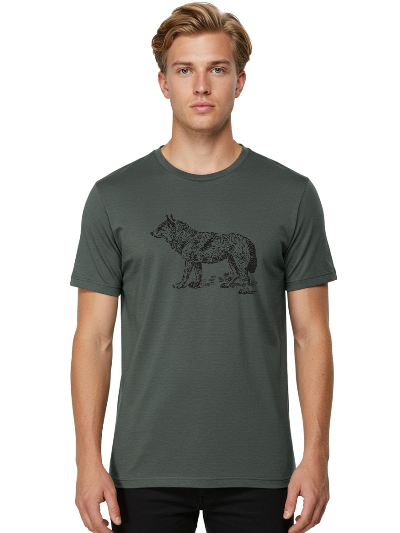 Wolf Men'S Graphic Tee, 100% Cotton, Comfortable Casual Summer Wear, Machine Washable, Wild Animal, Wolf Silhouette, Hand-Drawn Illustration, Wildlife Art, Animal Graphics, Simple Design, Line Art, Wildlife Symbol Aad968 17