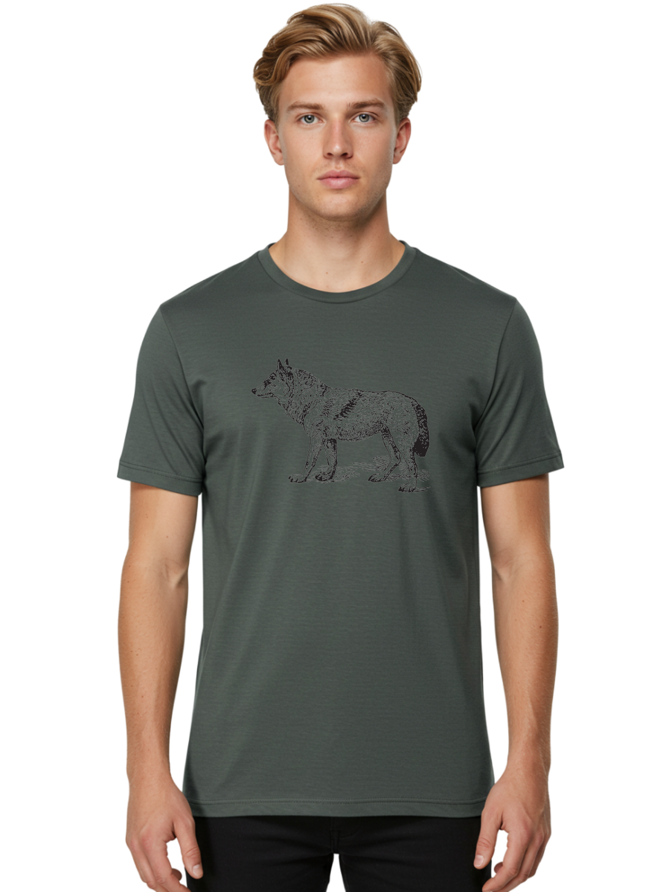 Wolf Men'S Graphic Tee, 100% Cotton, Comfortable Casual Summer Wear, Machine Washable, Wild Animal, Wolf Silhouette, Hand-Drawn Illustration, Wildlife Art, Animal Graphics, Simple Design, Line Art, Wildlife Symbol Aad968 28