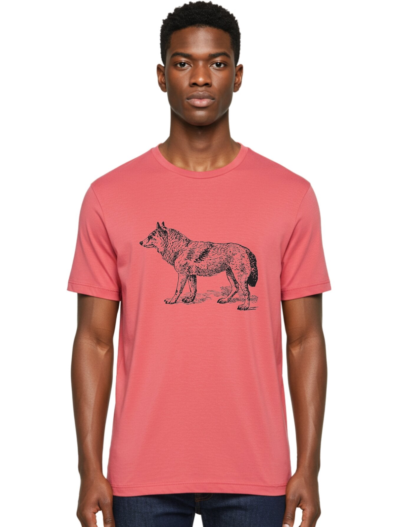 Wolf Men'S Graphic Tee, 100% Cotton, Comfortable Casual Summer Wear, Machine Washable, Wild Animal, Wolf Silhouette, Hand-Drawn Illustration, Wildlife Art, Animal Graphics, Simple Design, Line Art, Wildlife Symbol Aad968 30