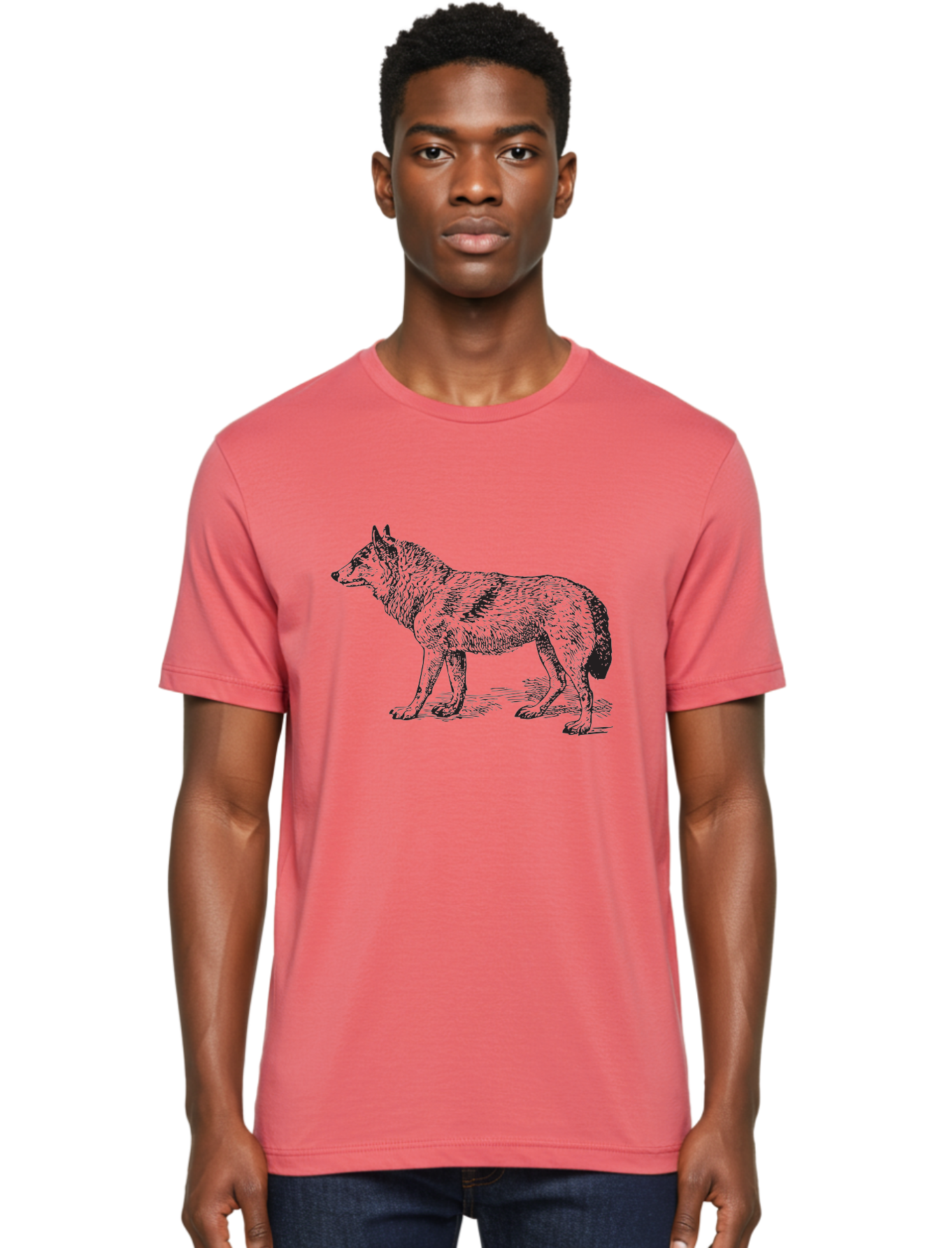 Wolf Men'S Graphic Tee, 100% Cotton, Comfortable Casual Summer Wear, Machine Washable, Wild Animal, Wolf Silhouette, Hand-Drawn Illustration, Wildlife Art, Animal Graphics, Simple Design, Line Art, Wildlife Symbol Aad968