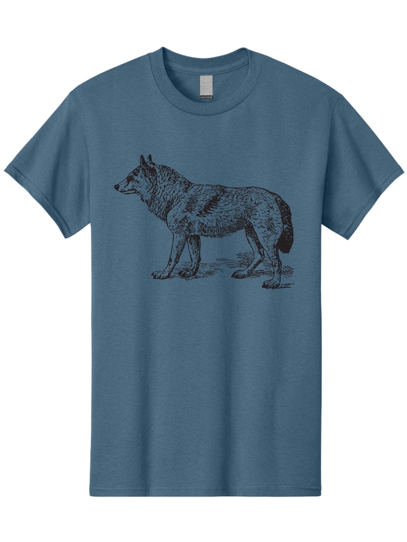 Wolf Men'S Graphic Tee, 100% Cotton, Comfortable Casual Summer Wear, Machine Washable, Wild Animal, Wolf Silhouette, Hand-Drawn Illustration, Wildlife Art, Animal Graphics, Simple Design, Line Art, Wildlife Symbol Aad968