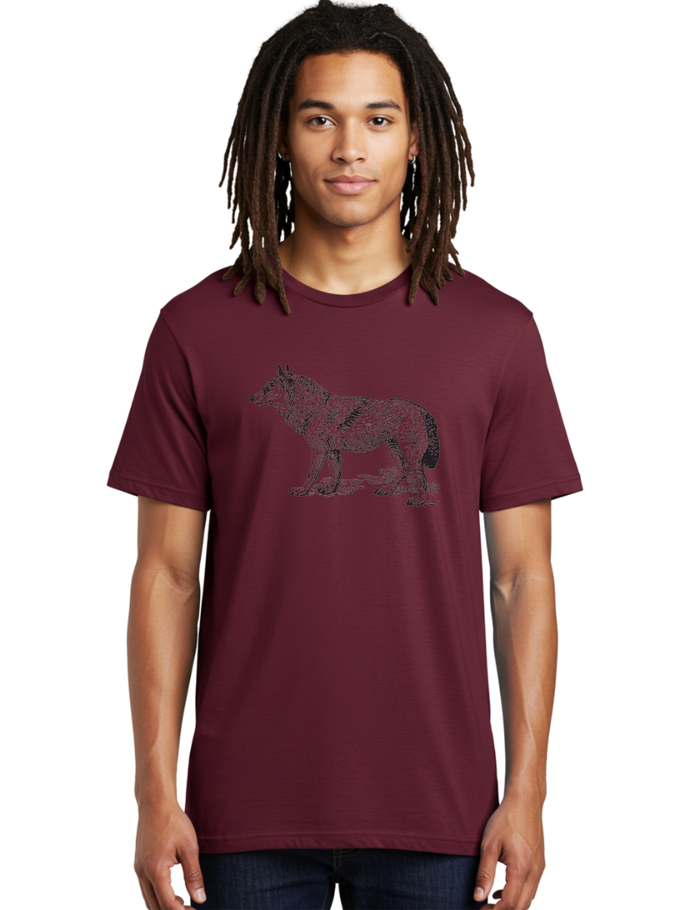 Wolf Men'S Graphic Tee, 100% Cotton, Comfortable Casual Summer Wear, Machine Washable, Wild Animal, Wolf Silhouette, Hand-Drawn Illustration, Wildlife Art, Animal Graphics, Simple Design, Line Art, Wildlife Symbol Aad968 18