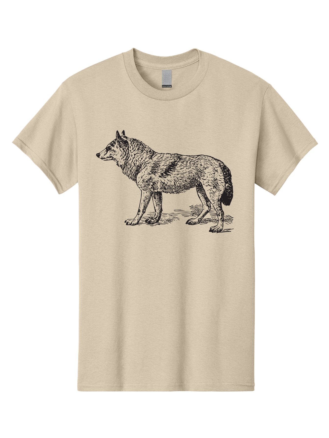 Wolf Men'S Graphic Tee, 100% Cotton, Comfortable Casual Summer Wear, Machine Washable, Wild Animal, Wolf Silhouette, Hand-Drawn Illustration, Wildlife Art, Animal Graphics, Simple Design, Line Art, Wildlife Symbol Aad968