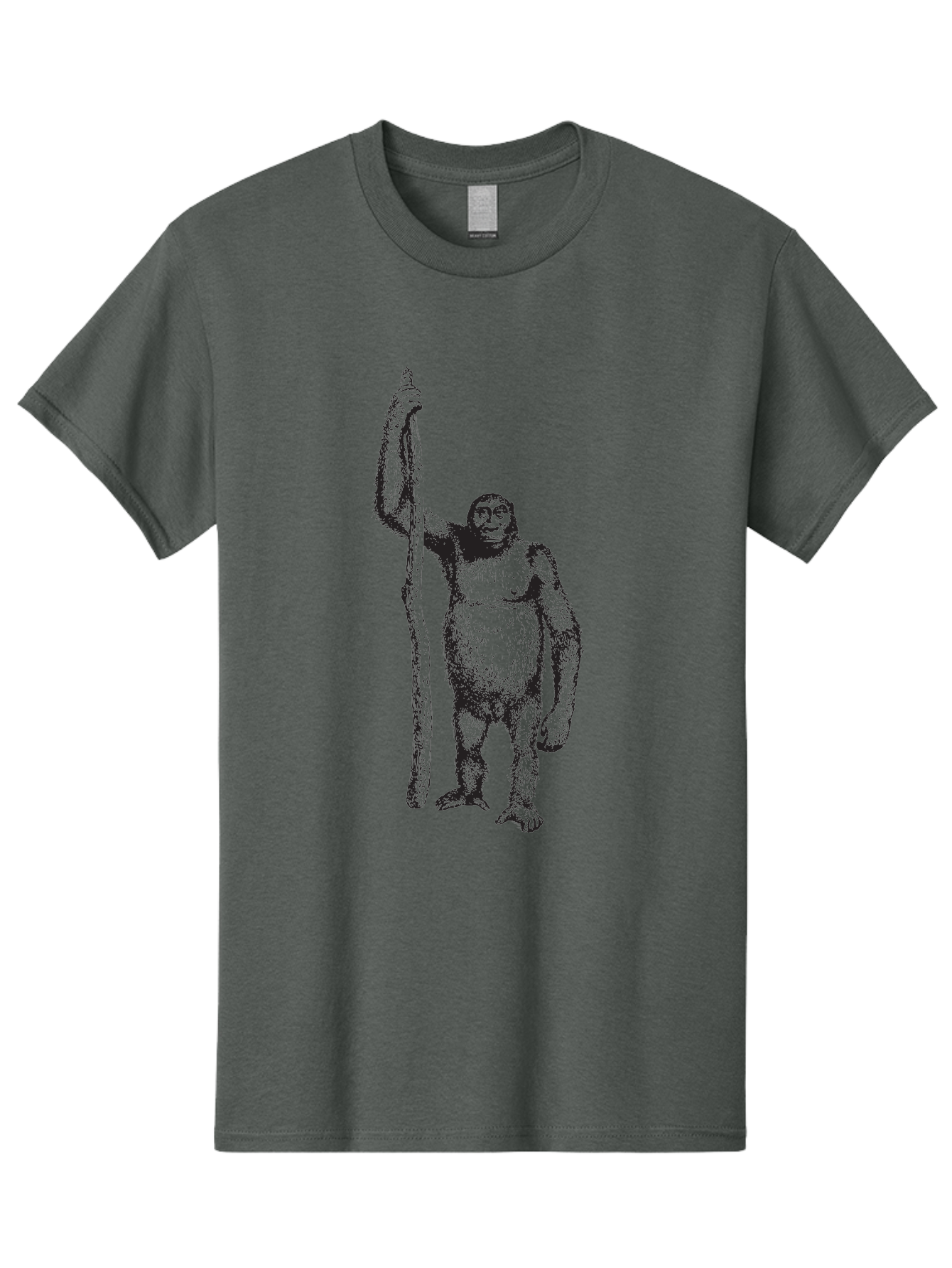 Yeti-With-Staff Men'S Graphic Tee, 100% Cotton, Comfortable Casual Summer Wear, Machine Washable, Gorilla With Stick, Wild Primate, Powerful Animal, Strong Creature, Monkey With Club, Wildlife Illustration, Primate Art, Animal Graphics Aad969