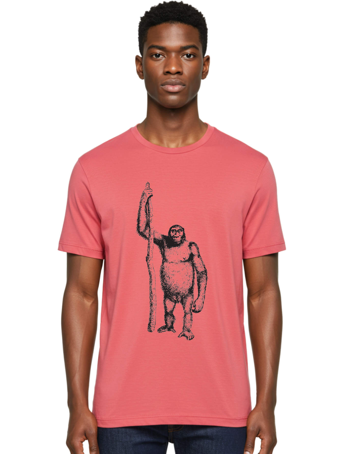 Yeti-With-Staff Men'S Graphic Tee, 100% Cotton, Comfortable Casual Summer Wear, Machine Washable, Gorilla With Stick, Wild Primate, Powerful Animal, Strong Creature, Monkey With Club, Wildlife Illustration, Primate Art, Animal Graphics Aad969 22