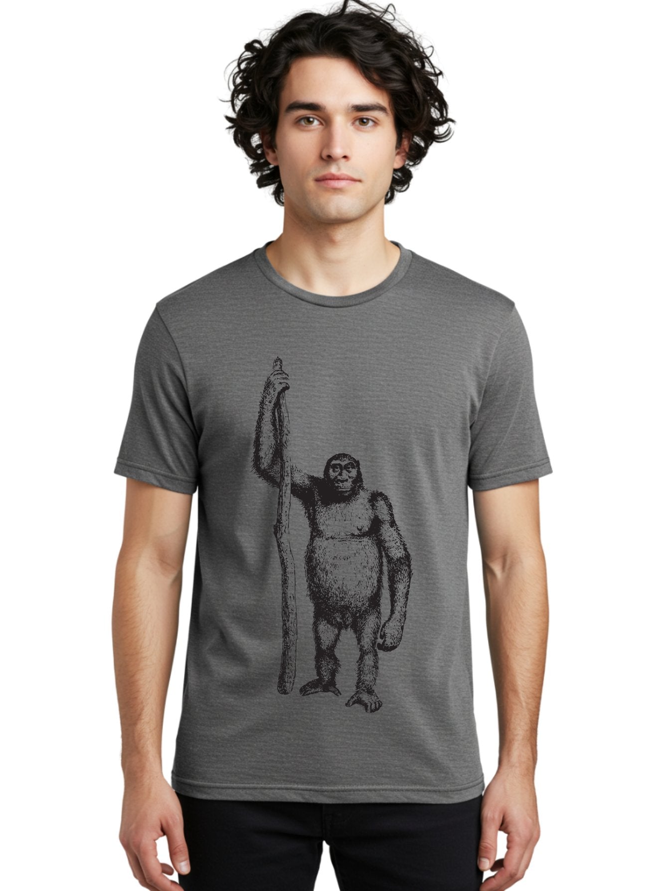 Yeti-With-Staff Men'S Graphic Tee, 100% Cotton, Comfortable Casual Summer Wear, Machine Washable, Gorilla With Stick, Wild Primate, Powerful Animal, Strong Creature, Monkey With Club, Wildlife Illustration, Primate Art, Animal Graphics Aad969 27