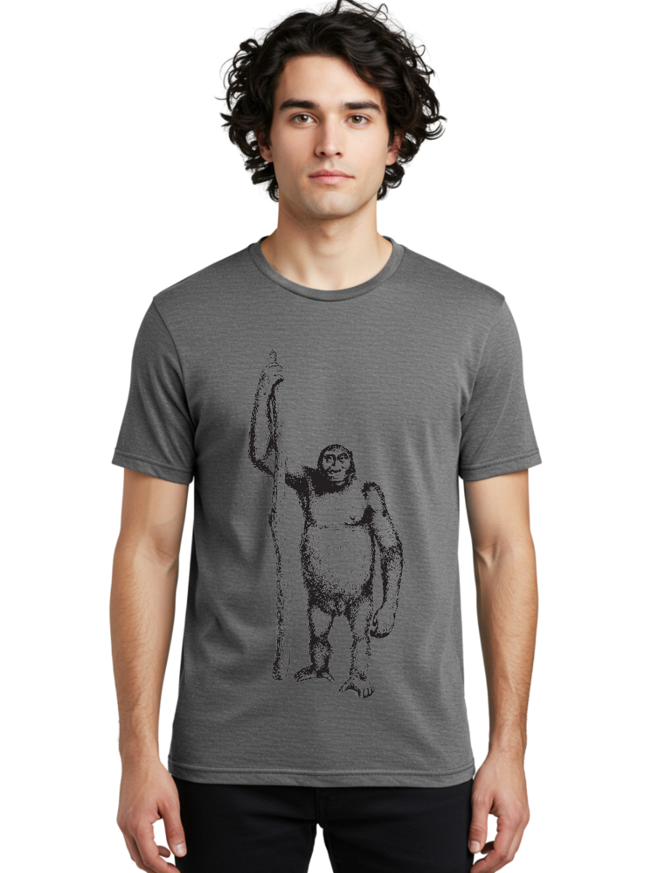 Yeti-With-Staff Men'S Graphic Tee, 100% Cotton, Comfortable Casual Summer Wear, Machine Washable, Gorilla With Stick, Wild Primate, Powerful Animal, Strong Creature, Monkey With Club, Wildlife Illustration, Primate Art, Animal Graphics Aad969 8