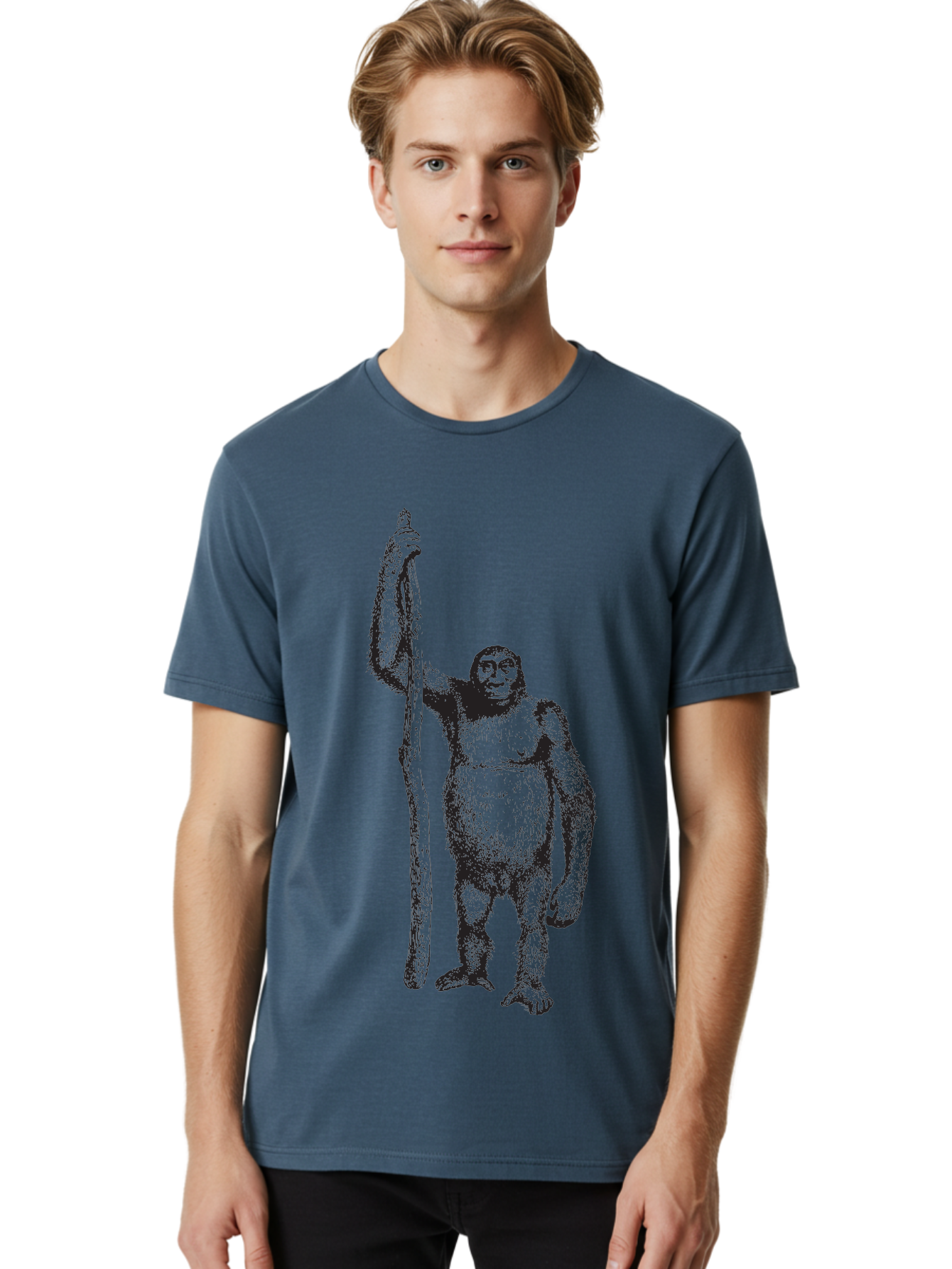 Yeti-With-Staff Men'S Graphic Tee, 100% Cotton, Comfortable Casual Summer Wear, Machine Washable, Gorilla With Stick, Wild Primate, Powerful Animal, Strong Creature, Monkey With Club, Wildlife Illustration, Primate Art, Animal Graphics Aad969 28