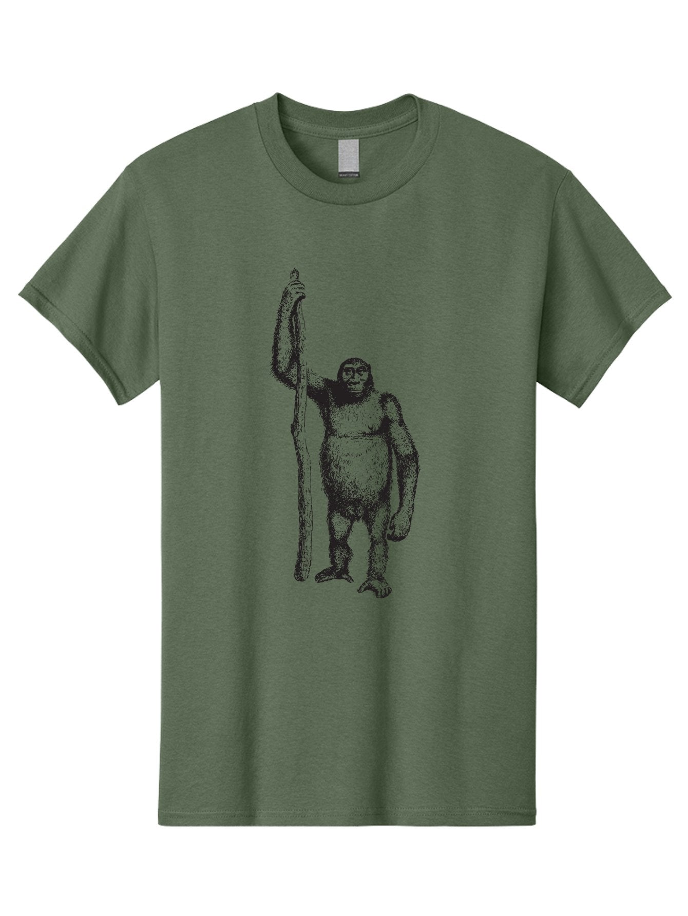 Yeti-With-Staff Men'S Graphic Tee, 100% Cotton, Comfortable Casual Summer Wear, Machine Washable, Gorilla With Stick, Wild Primate, Powerful Animal, Strong Creature, Monkey With Club, Wildlife Illustration, Primate Art, Animal Graphics Aad969 13
