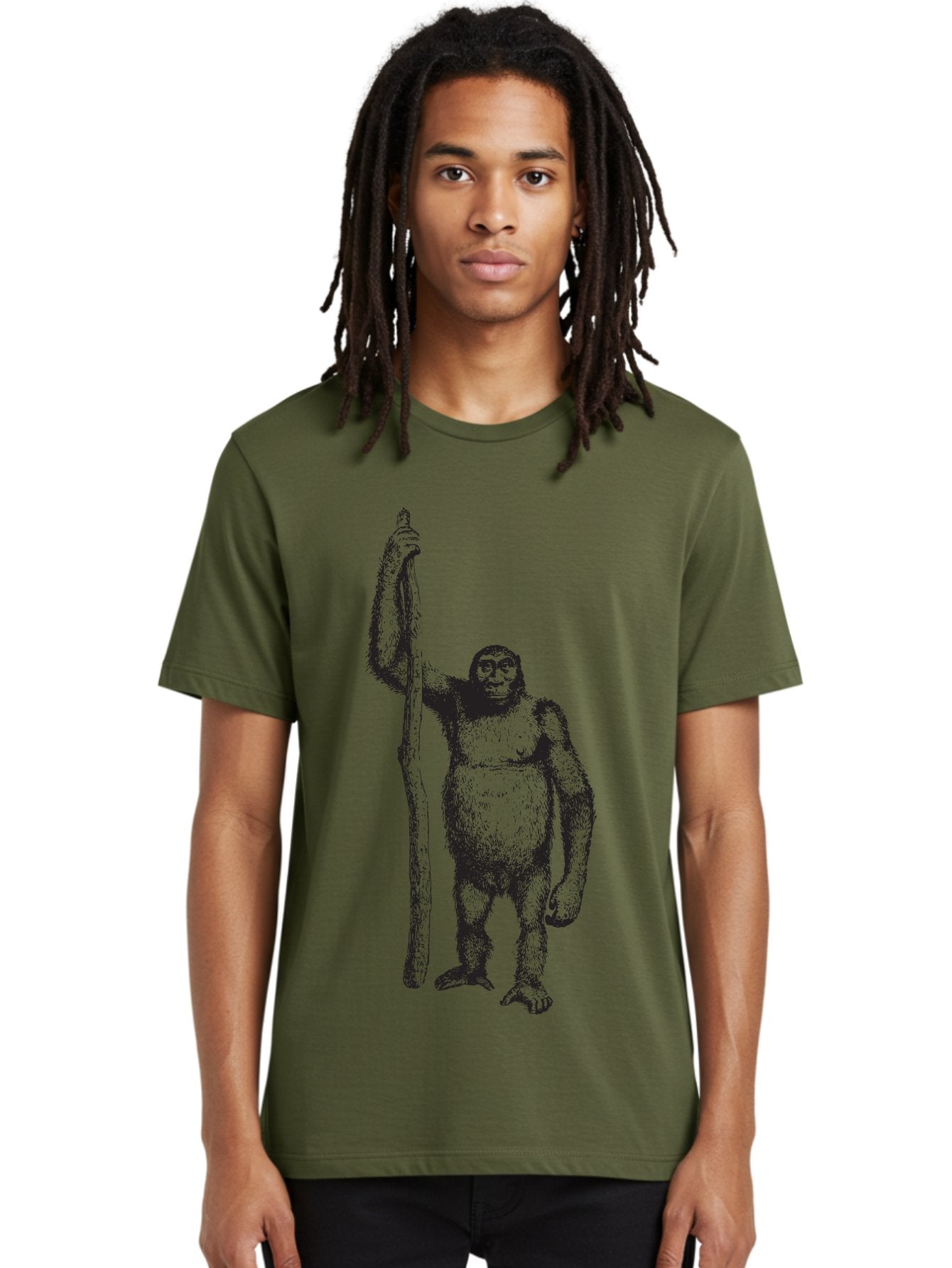 Yeti-With-Staff Men'S Graphic Tee, 100% Cotton, Comfortable Casual Summer Wear, Machine Washable, Gorilla With Stick, Wild Primate, Powerful Animal, Strong Creature, Monkey With Club, Wildlife Illustration, Primate Art, Animal Graphics Aad969 20