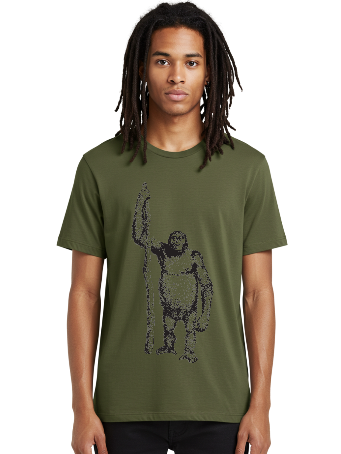 Yeti-With-Staff Men'S Graphic Tee, 100% Cotton, Comfortable Casual Summer Wear, Machine Washable, Gorilla With Stick, Wild Primate, Powerful Animal, Strong Creature, Monkey With Club, Wildlife Illustration, Primate Art, Animal Graphics Aad969 30