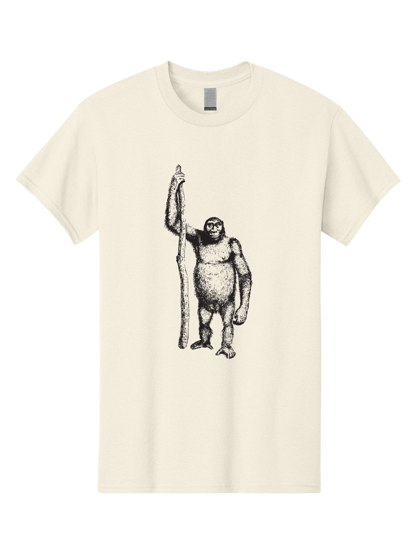 Yeti-With-Staff Men'S Graphic Tee, 100% Cotton, Comfortable Casual Summer Wear, Machine Washable, Gorilla With Stick, Wild Primate, Powerful Animal, Strong Creature, Monkey With Club, Wildlife Illustration, Primate Art, Animal Graphics Aad969 9