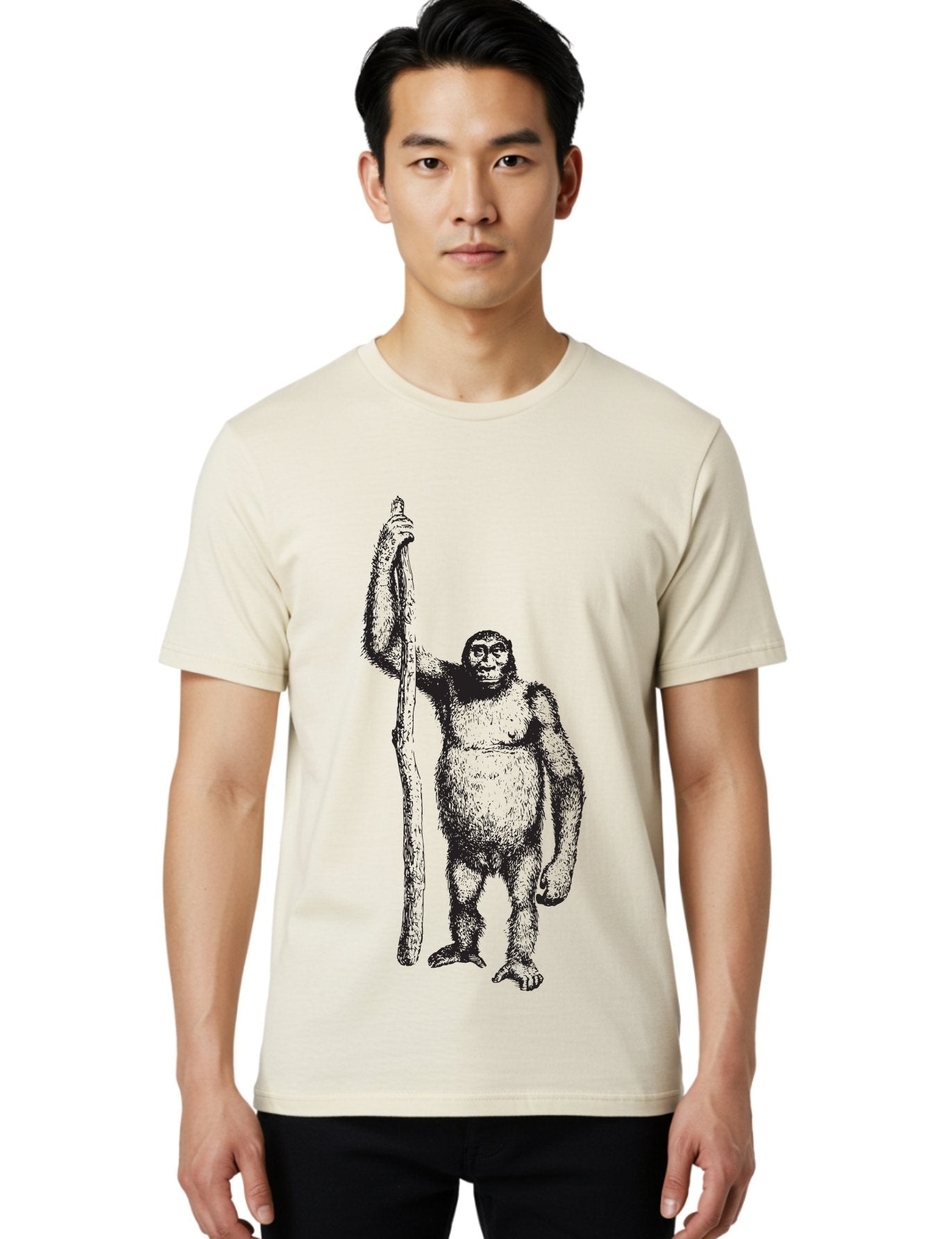 Yeti-With-Staff Men'S Graphic Tee, 100% Cotton, Comfortable Casual Summer Wear, Machine Washable, Gorilla With Stick, Wild Primate, Powerful Animal, Strong Creature, Monkey With Club, Wildlife Illustration, Primate Art, Animal Graphics Aad969 26