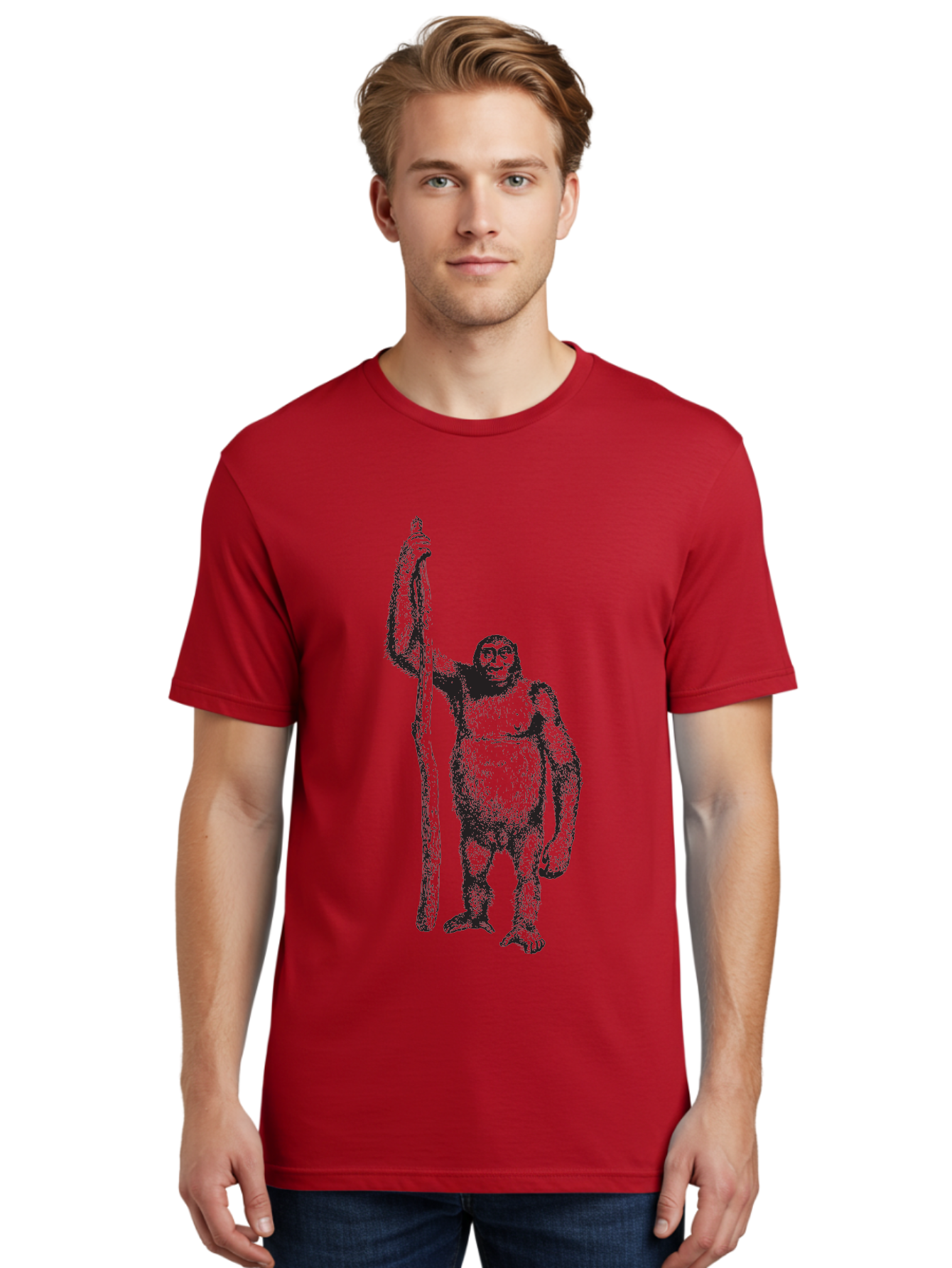 Yeti-With-Staff Men'S Graphic Tee, 100% Cotton, Comfortable Casual Summer Wear, Machine Washable, Gorilla With Stick, Wild Primate, Powerful Animal, Strong Creature, Monkey With Club, Wildlife Illustration, Primate Art, Animal Graphics Aad969 18