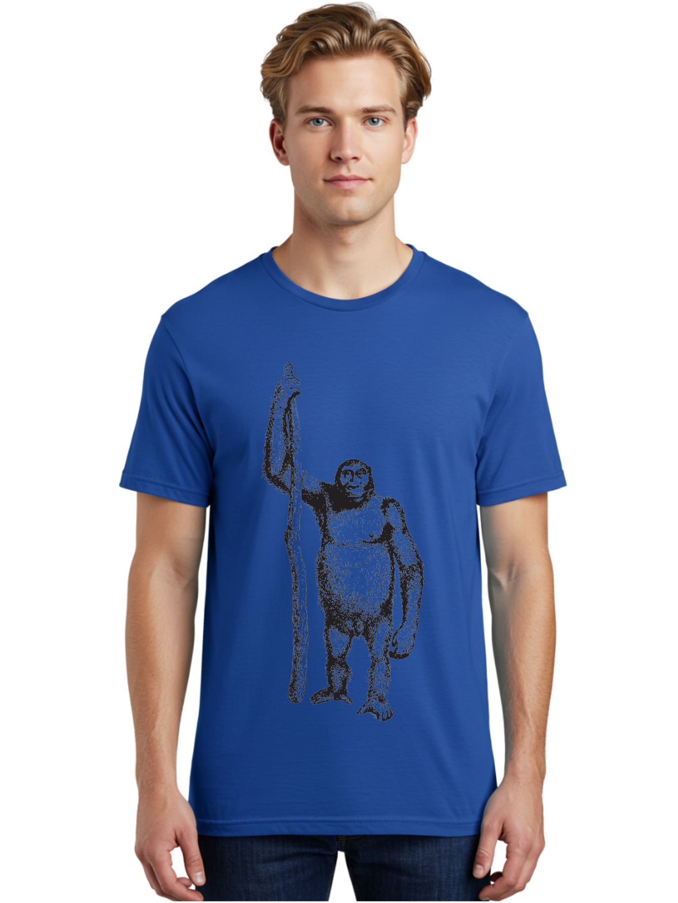 Yeti-With-Staff Men'S Graphic Tee, 100% Cotton, Comfortable Casual Summer Wear, Machine Washable, Gorilla With Stick, Wild Primate, Powerful Animal, Strong Creature, Monkey With Club, Wildlife Illustration, Primate Art, Animal Graphics Aad969 14