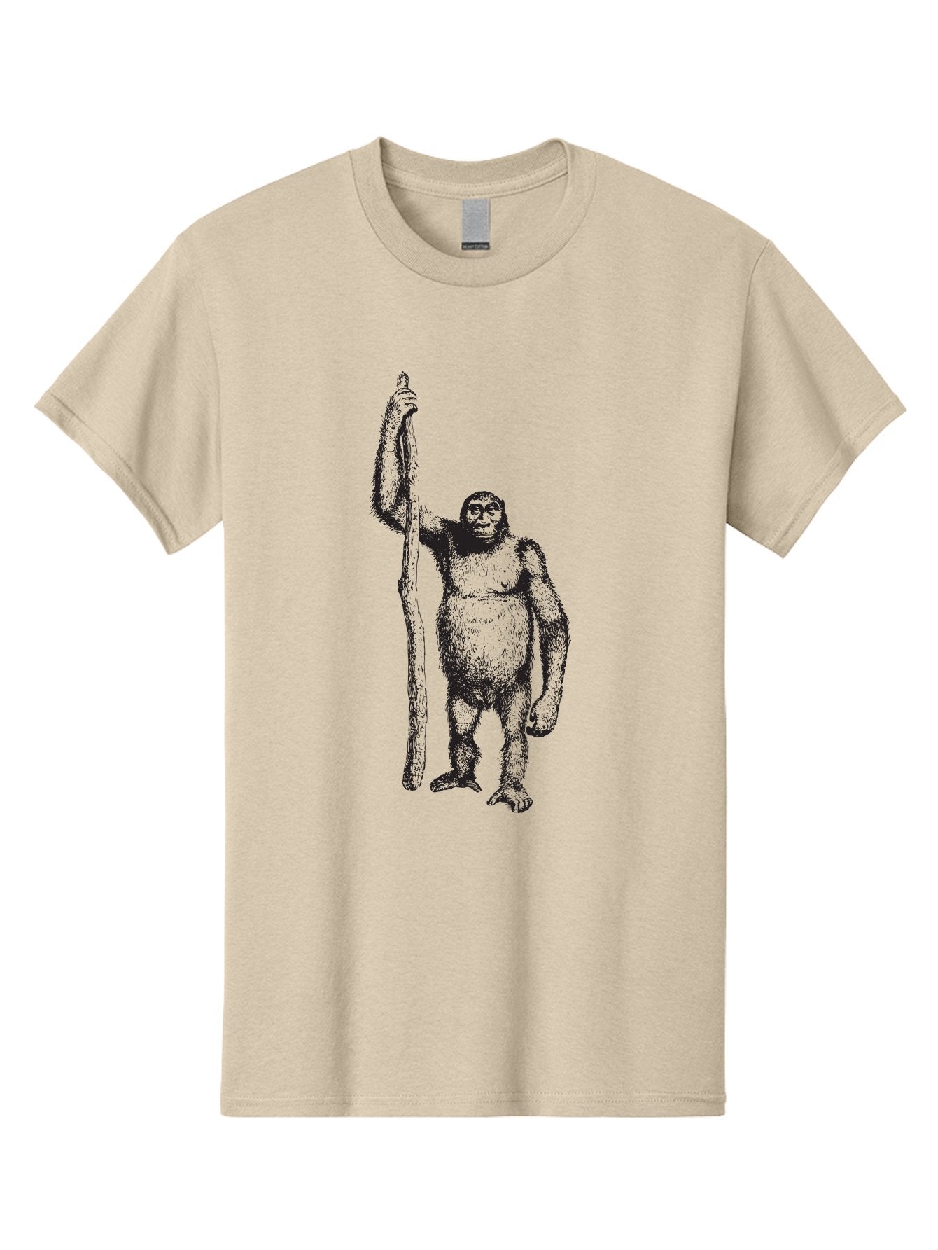 Yeti-With-Staff Men'S Graphic Tee, 100% Cotton, Comfortable Casual Summer Wear, Machine Washable, Gorilla With Stick, Wild Primate, Powerful Animal, Strong Creature, Monkey With Club, Wildlife Illustration, Primate Art, Animal Graphics Aad969 14