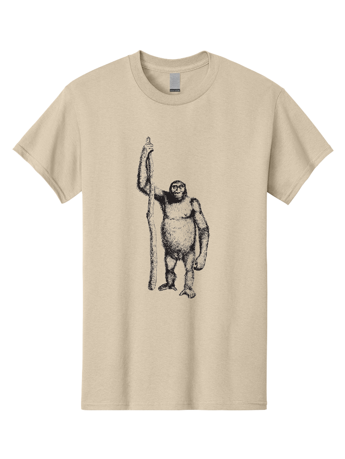 Yeti-With-Staff Men'S Graphic Tee, 100% Cotton, Comfortable Casual Summer Wear, Machine Washable, Gorilla With Stick, Wild Primate, Powerful Animal, Strong Creature, Monkey With Club, Wildlife Illustration, Primate Art, Animal Graphics Aad969 3
