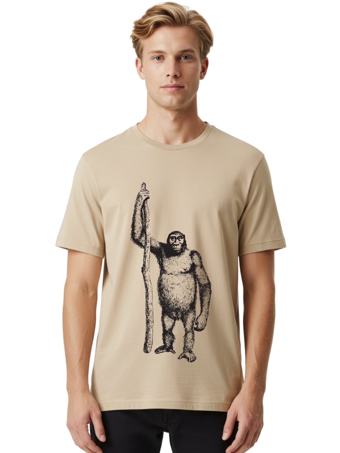 Yeti-With-Staff Men'S Graphic Tee, 100% Cotton, Comfortable Casual Summer Wear, Machine Washable, Gorilla With Stick, Wild Primate, Powerful Animal, Strong Creature, Monkey With Club, Wildlife Illustration, Primate Art, Animal Graphics Aad969 29
