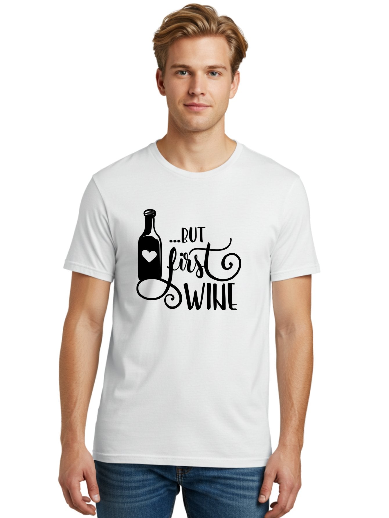 But-First-Wine Men'S Graphic Tee, 100% Cotton, Comfortable Casual Summer Wear, Machine Washable, Wine Bottle With Heart, Wine Lovers, Wine Quotes, Funny Quotes About Wine, Wine Sayings, Wine Time, Wine O'Clock, Relaxed Vibes Aad971 27