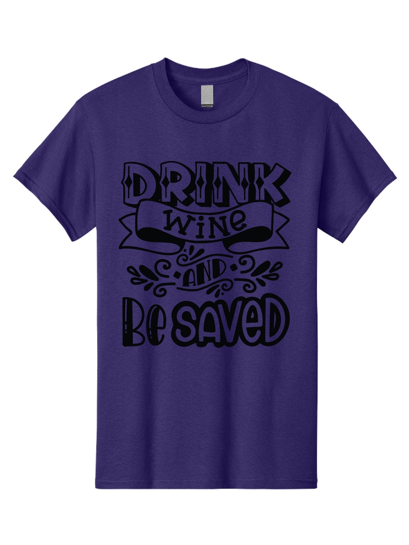Drink-Wine-And-Be-Saved Men'S Graphic Tee, 100% Cotton, Comfortable Casual Summer Wear, Machine Washable, Typographic Quote, Wine Quote, Witty Saying, Inspirational Phrase, Wine Lover Gift, Drink Wine, Saved, Humorous Quote, Decorative Font, Aad972