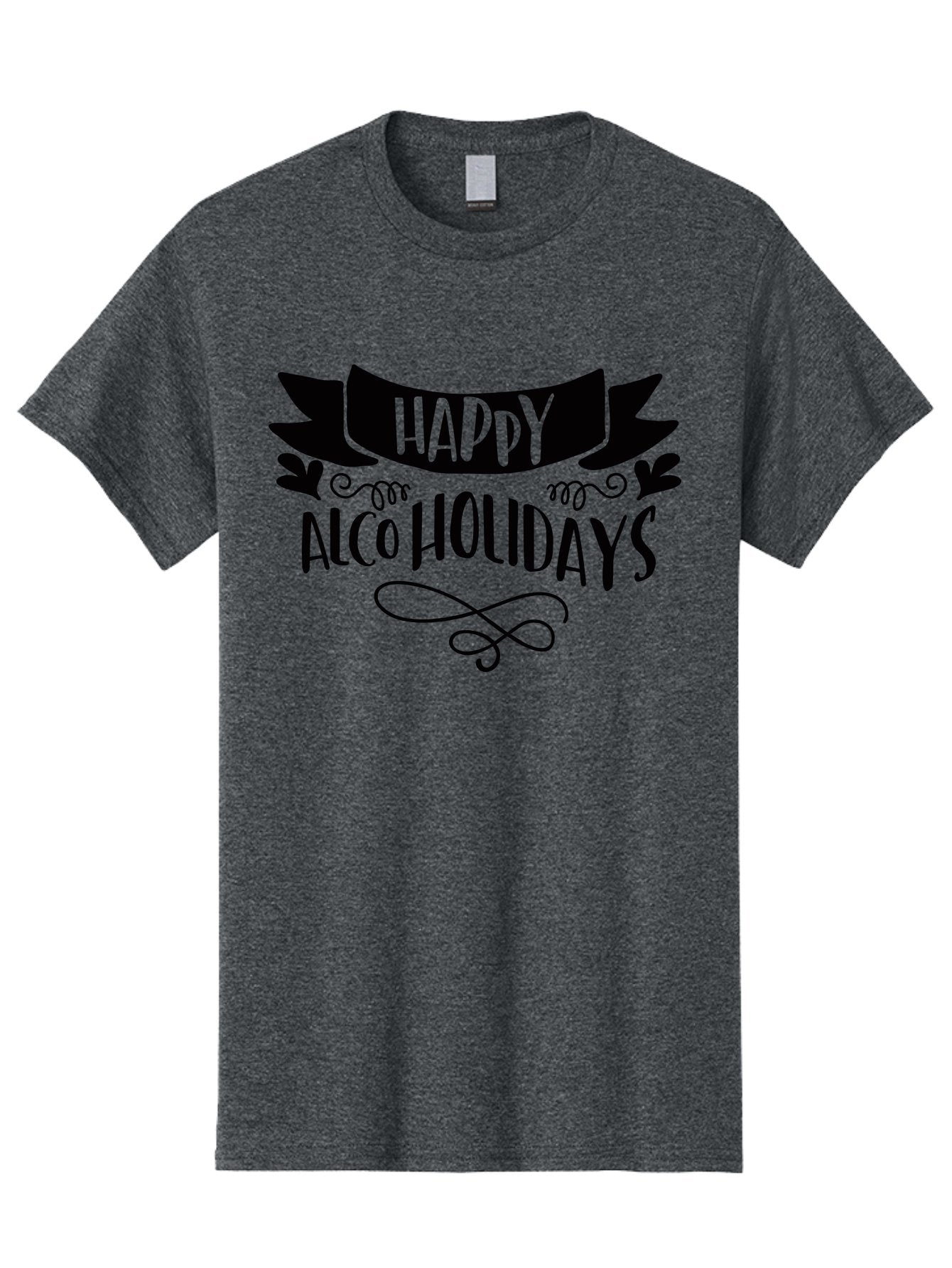 Happy-Alco-Holidays Men'S Graphic Tee, 100% Cotton, Comfortable Casual Summer Wear, Machine Washable, Happy Alco Holidays, Festive Season, Alcohol-Themed, Whimsical Design, Black Ribbon, Playful Typography, Decorative Flourish, Aad973 13
