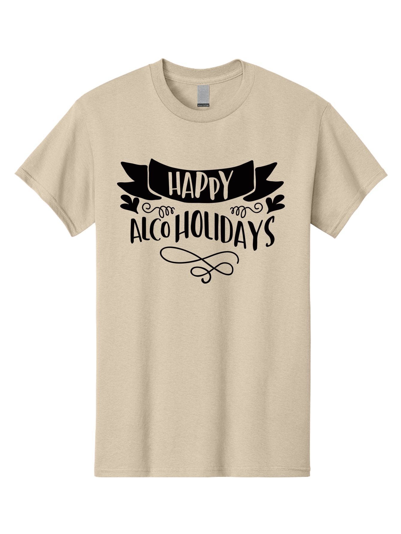 Happy-Alco-Holidays Men'S Graphic Tee, 100% Cotton, Comfortable Casual Summer Wear, Machine Washable, Happy Alco Holidays, Festive Season, Alcohol-Themed, Whimsical Design, Black Ribbon, Playful Typography, Decorative Flourish, Aad973 11