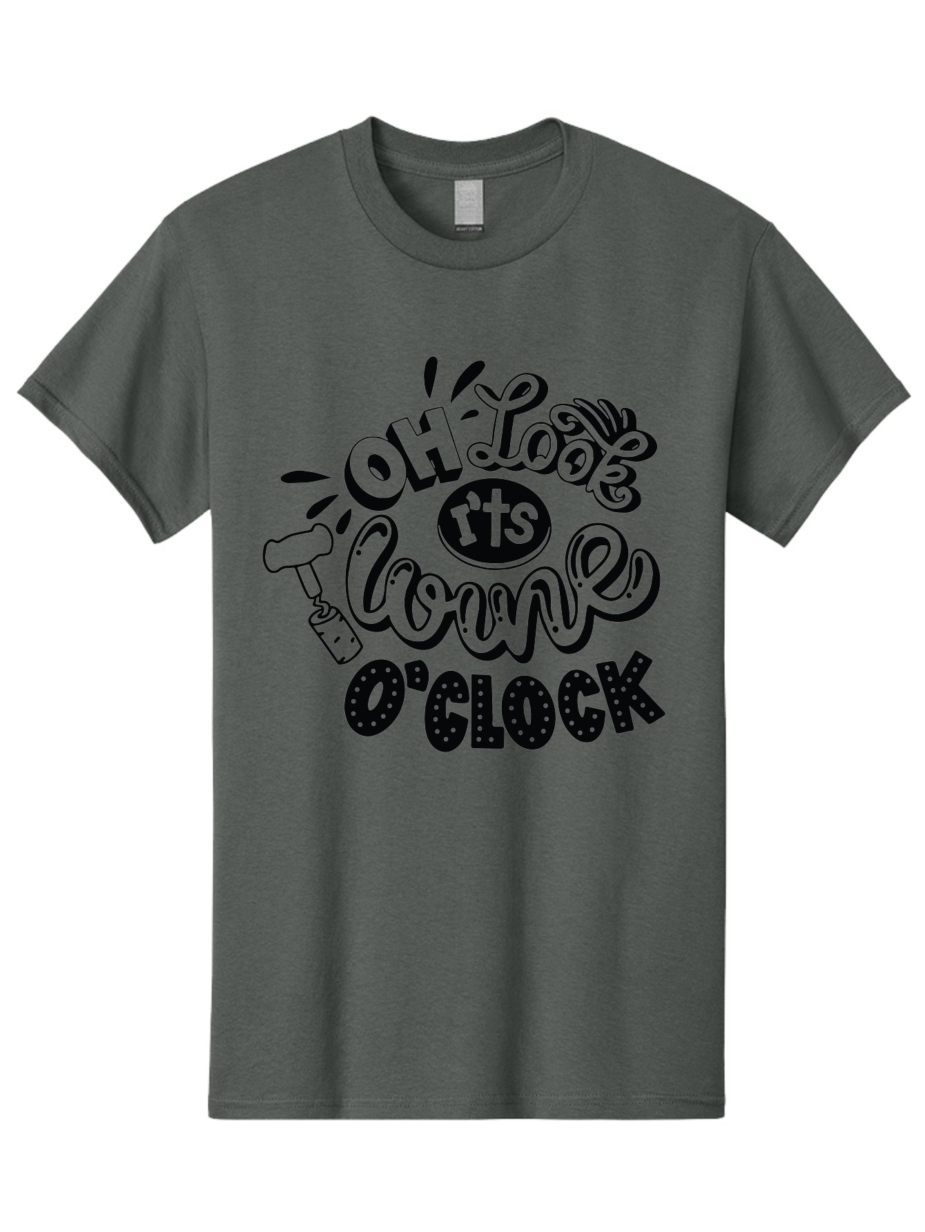 Oh-Look-R-Ts-Loone-O-Clock Men'S Graphic Tee, 100% Cotton, Comfortable Casual Summer Wear, Machine Washable, Humorous Typography, Quirky Clock, Playful Design, Whimsical Art, Connie, Cartoon Style, Black And Green, Funny Quotes Aad981