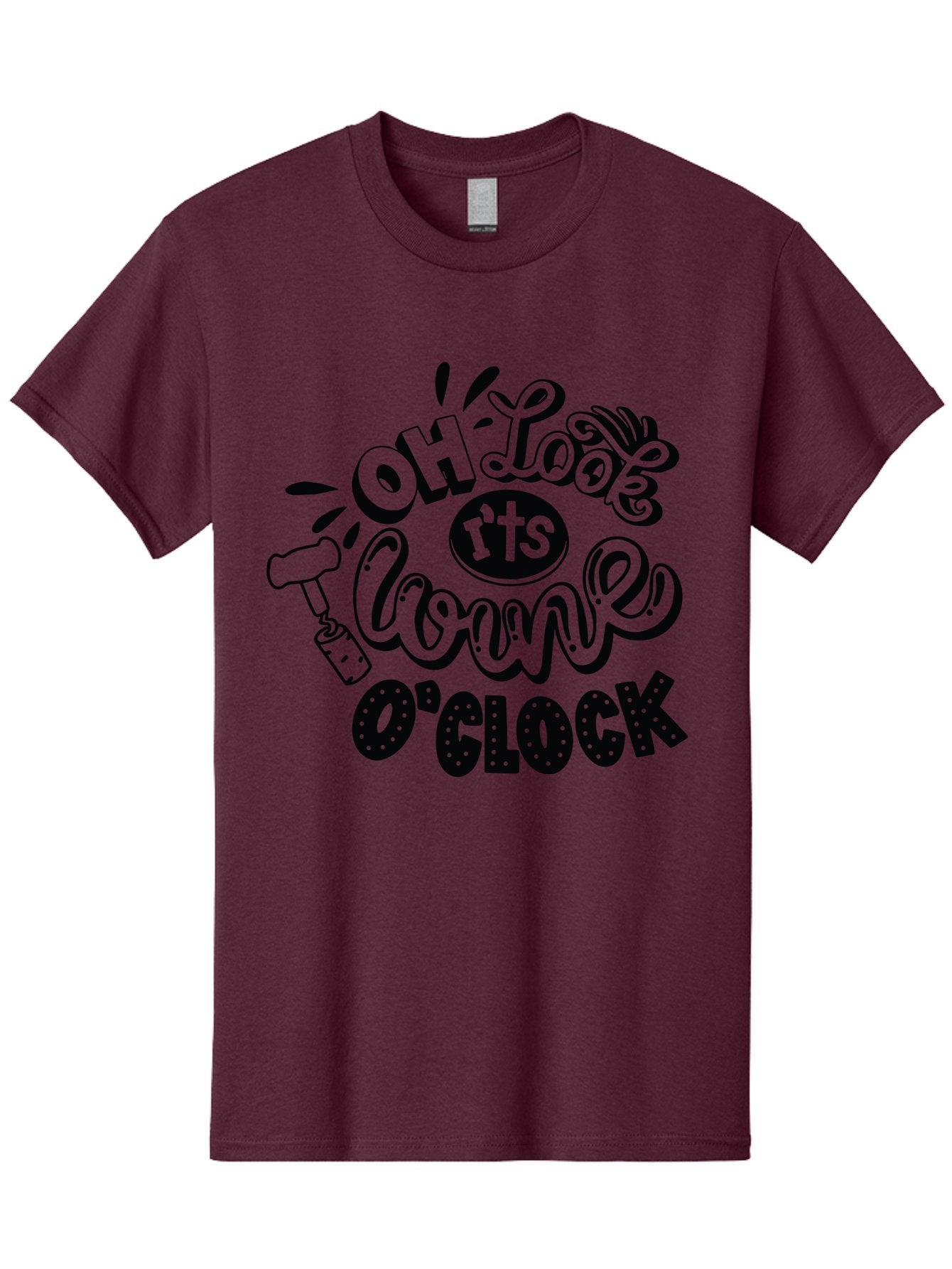 Oh-Look-R-Ts-Loone-O-Clock Men'S Graphic Tee, 100% Cotton, Comfortable Casual Summer Wear, Machine Washable, Humorous Typography, Quirky Clock, Playful Design, Whimsical Art, Connie, Cartoon Style, Black And Green, Funny Quotes Aad981
