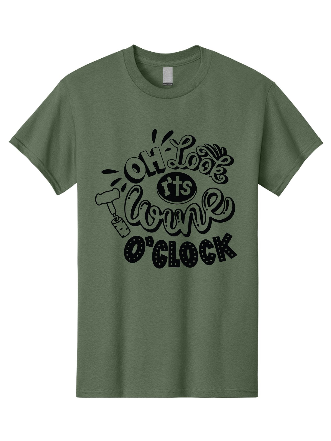 Oh-Look-R-Ts-Loone-O-Clock Men'S Graphic Tee, 100% Cotton, Comfortable Casual Summer Wear, Machine Washable, Humorous Typography, Quirky Clock, Playful Design, Whimsical Art, Connie, Cartoon Style, Black And Green, Funny Quotes Aad981