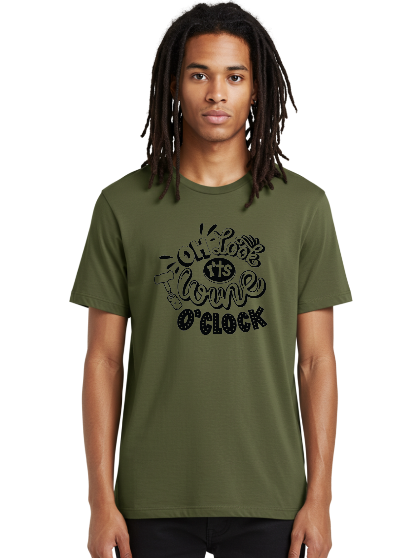 Oh-Look-R-Ts-Loone-O-Clock Men'S Graphic Tee, 100% Cotton, Comfortable Casual Summer Wear, Machine Washable, Humorous Typography, Quirky Clock, Playful Design, Whimsical Art, Connie, Cartoon Style, Black And Green, Funny Quotes Aad981 20