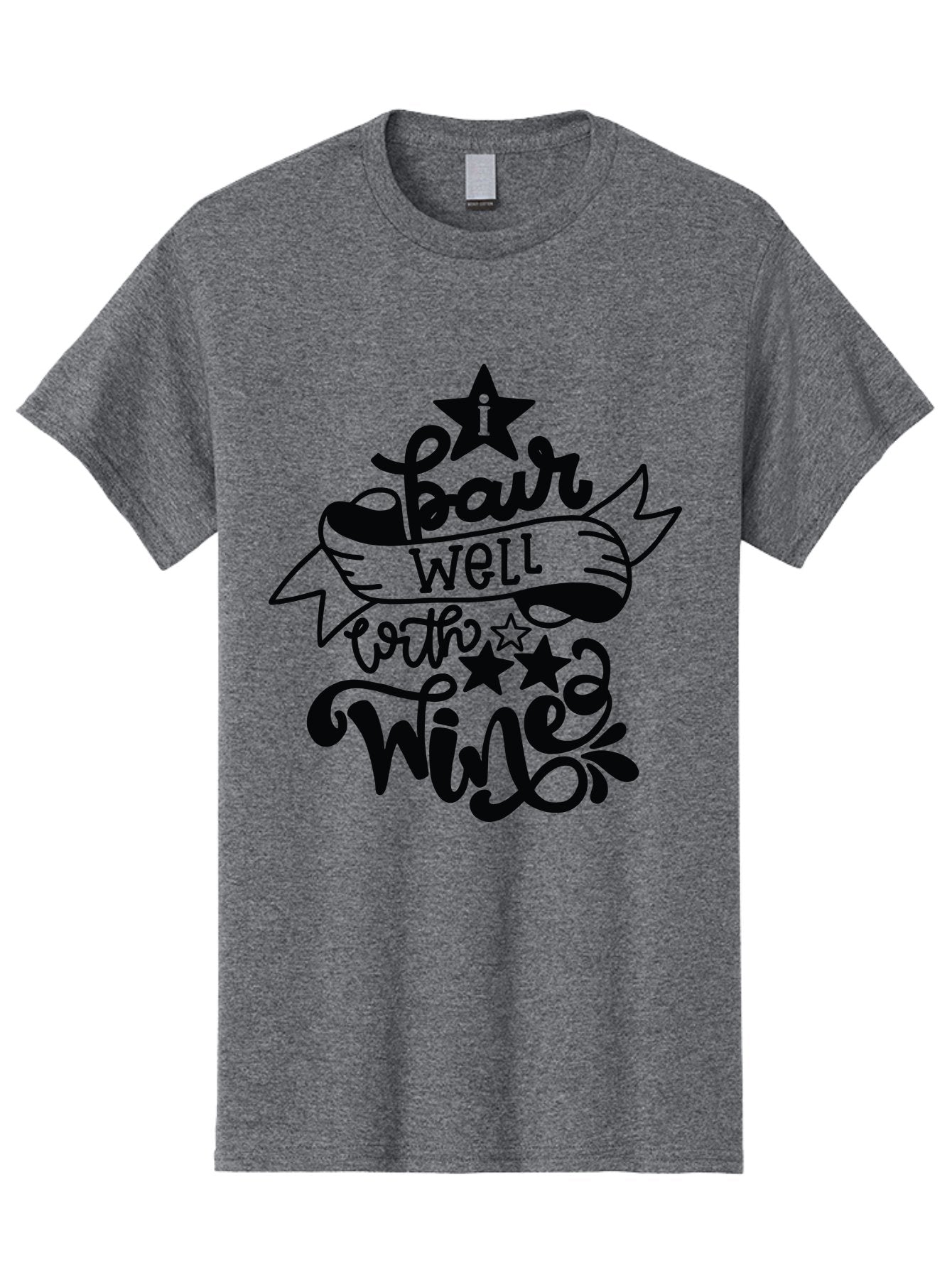 Pair-Well-With-Wined Men'S Graphic Tee, 100% Cotton, Comfortable Casual Summer Wear, Machine Washable, Wine Lovers, Humor, Witty, Cursive Text, Stars, Celebratory, Wine And Dine, Playful, Wine Quotes, Funny Sayings Aad982 3