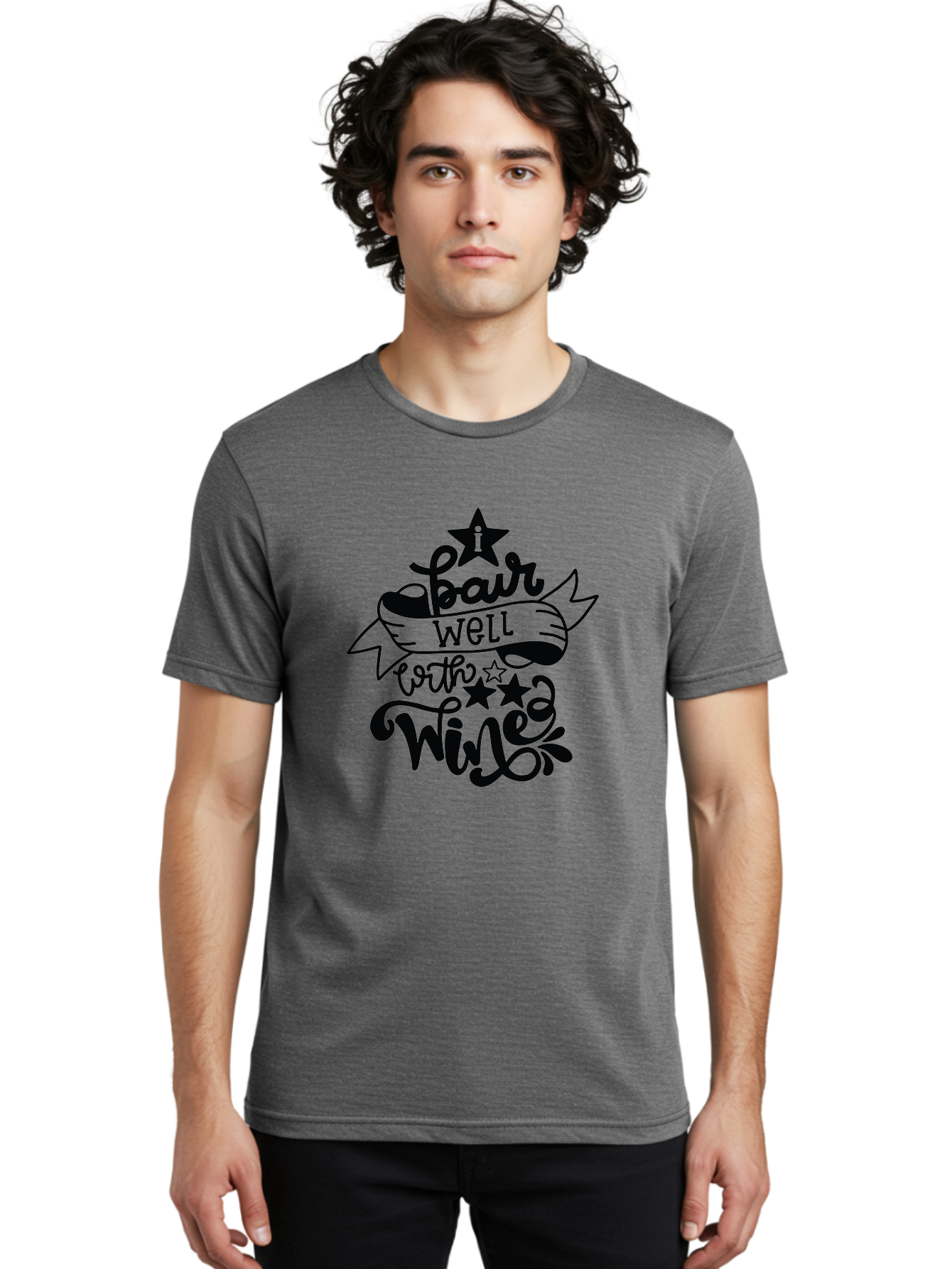 Pair-Well-With-Wined Men'S Graphic Tee, 100% Cotton, Comfortable Casual Summer Wear, Machine Washable, Wine Lovers, Humor, Witty, Cursive Text, Stars, Celebratory, Wine And Dine, Playful, Wine Quotes, Funny Sayings Aad982 18