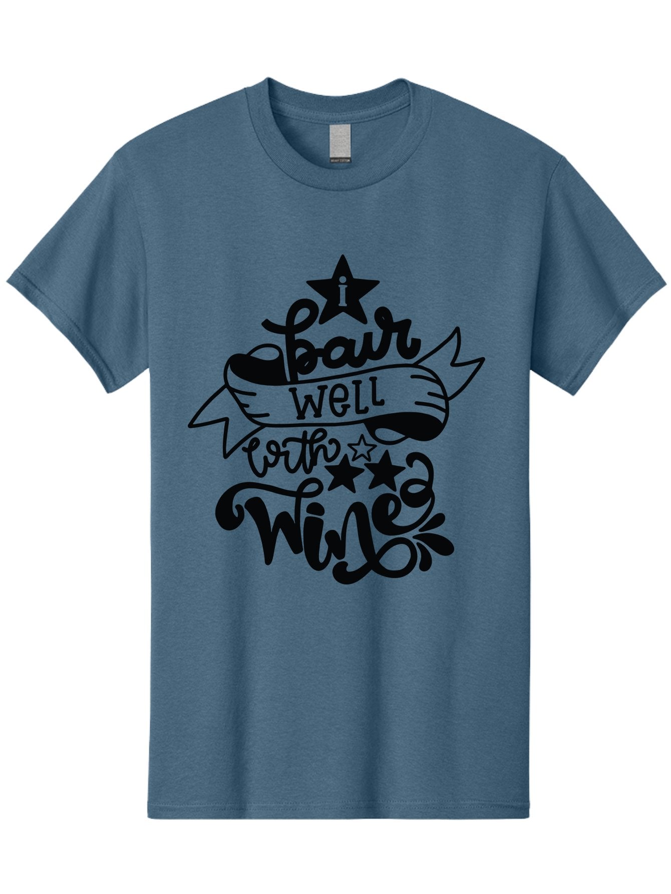 Pair-Well-With-Wined Men'S Graphic Tee, 100% Cotton, Comfortable Casual Summer Wear, Machine Washable, Wine Lovers, Humor, Witty, Cursive Text, Stars, Celebratory, Wine And Dine, Playful, Wine Quotes, Funny Sayings Aad982 4