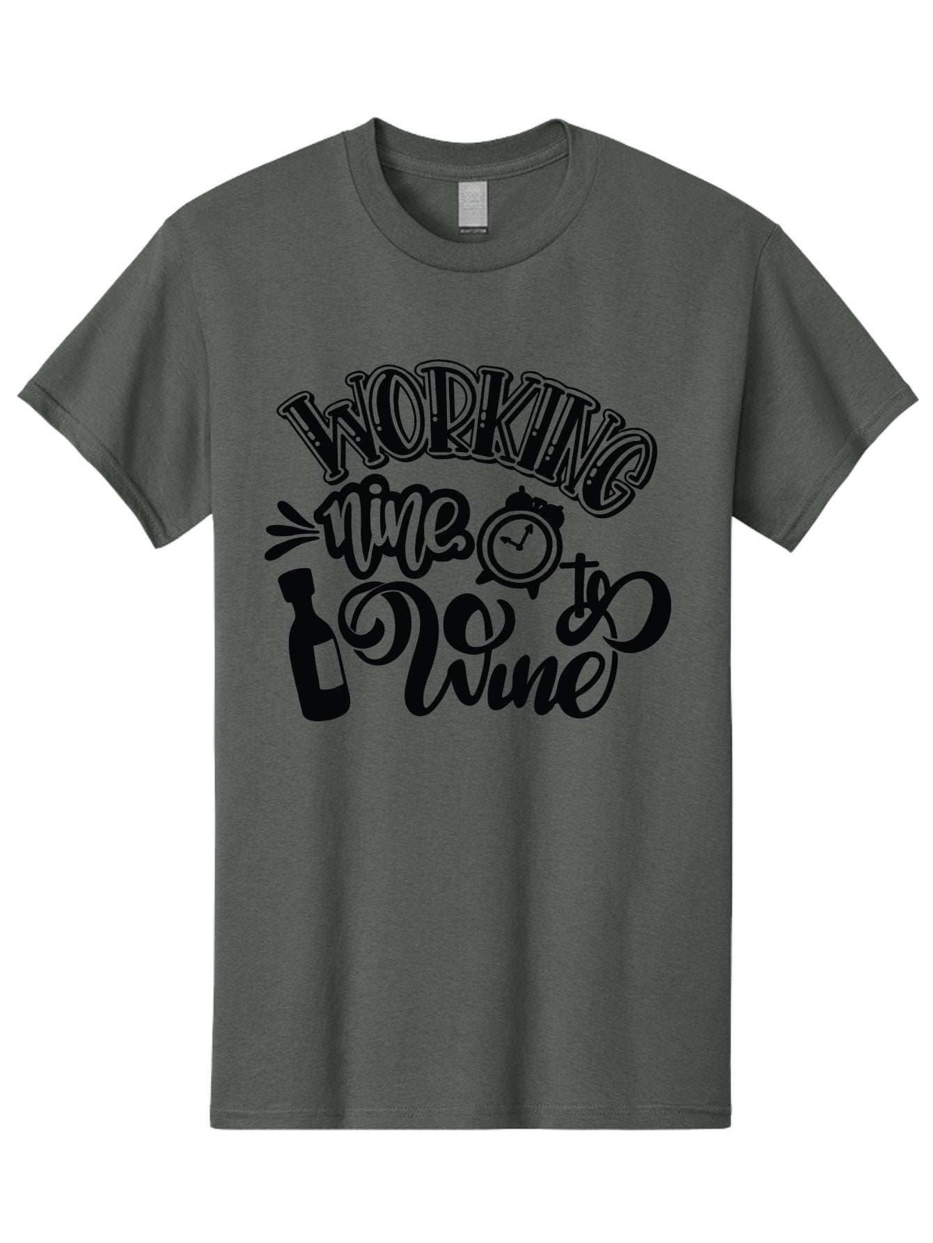 Working-Nine-To-Wine Men'S Graphic Tee, 100% Cotton, Comfortable Casual Summer Wear, Machine Washable, Wine Bottle, Clock, Pun On Working Nine To Five, Humorous Quote, Funny Design, Wine Lover, Office Humor, Wine Culture Aad989 11