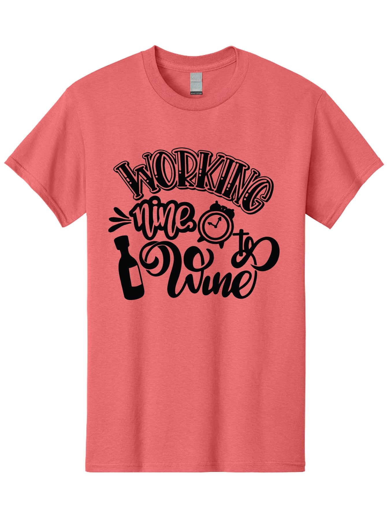 Working-Nine-To-Wine Men'S Graphic Tee, 100% Cotton, Comfortable Casual Summer Wear, Machine Washable, Wine Bottle, Clock, Pun On Working Nine To Five, Humorous Quote, Funny Design, Wine Lover, Office Humor, Wine Culture Aad989 3