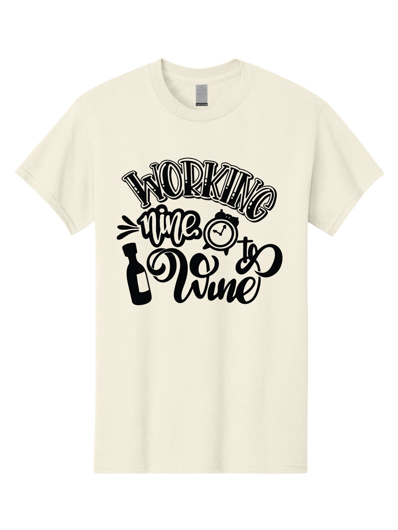 Working-Nine-To-Wine Men'S Graphic Tee, 100% Cotton, Comfortable Casual Summer Wear, Machine Washable, Wine Bottle, Clock, Pun On Working Nine To Five, Humorous Quote, Funny Design, Wine Lover, Office Humor, Wine Culture Aad989