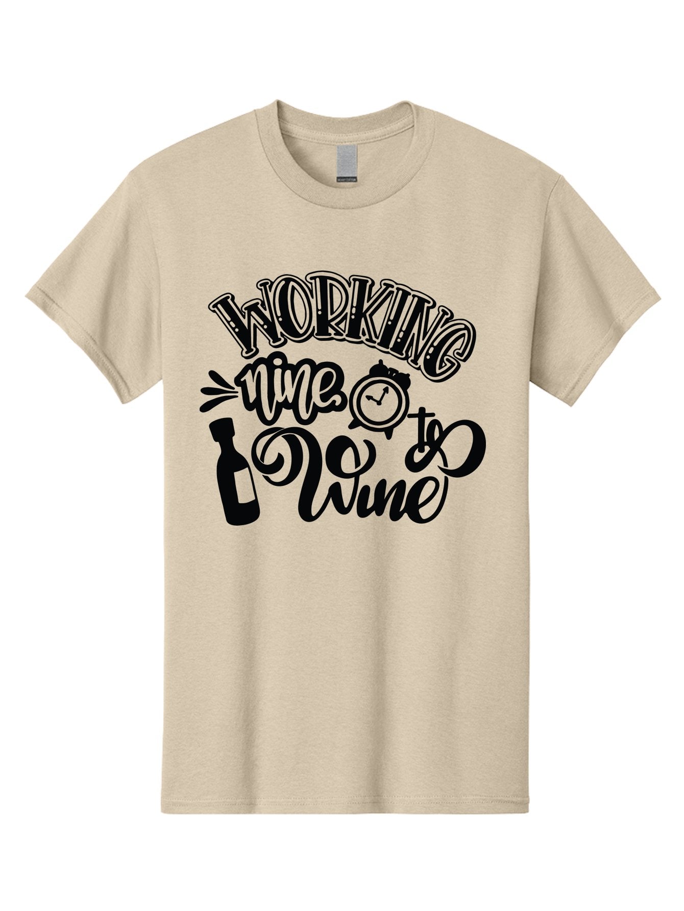 Working-Nine-To-Wine Men'S Graphic Tee, 100% Cotton, Comfortable Casual Summer Wear, Machine Washable, Wine Bottle, Clock, Pun On Working Nine To Five, Humorous Quote, Funny Design, Wine Lover, Office Humor, Wine Culture Aad989 9