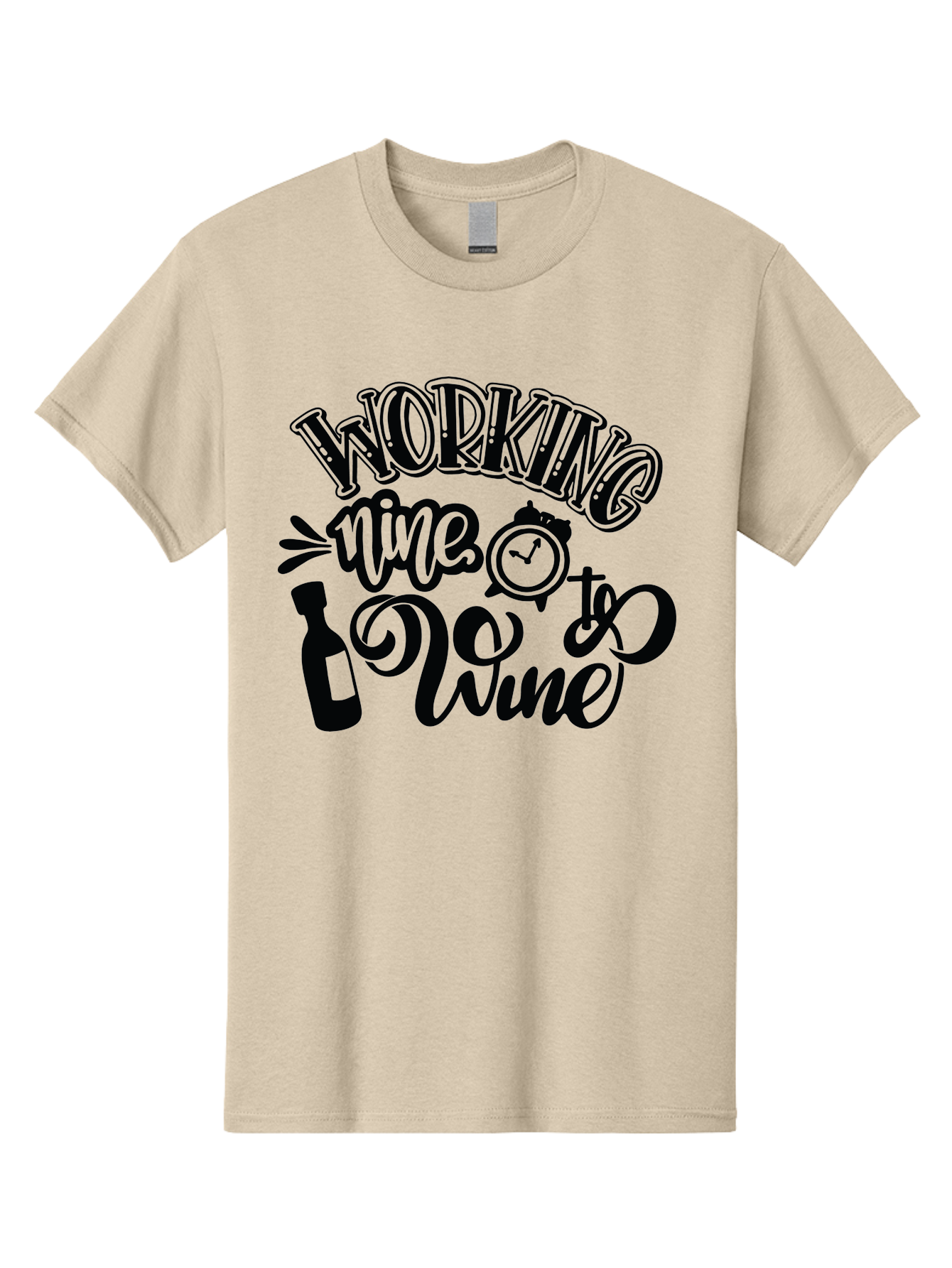 Working-Nine-To-Wine Men'S Graphic Tee, 100% Cotton, Comfortable Casual Summer Wear, Machine Washable, Wine Bottle, Clock, Pun On Working Nine To Five, Humorous Quote, Funny Design, Wine Lover, Office Humor, Wine Culture Aad989 9