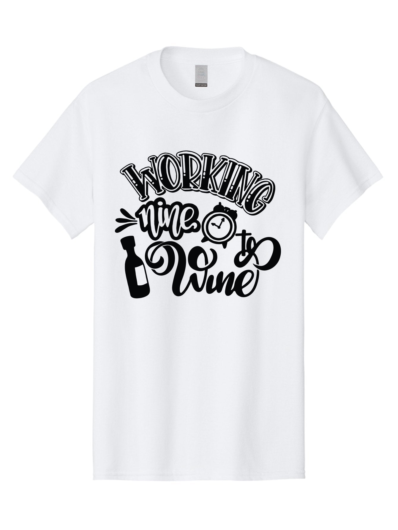 Working-Nine-To-Wine Men'S Graphic Tee, 100% Cotton, Comfortable Casual Summer Wear, Machine Washable, Wine Bottle, Clock, Pun On Working Nine To Five, Humorous Quote, Funny Design, Wine Lover, Office Humor, Wine Culture Aad989 5