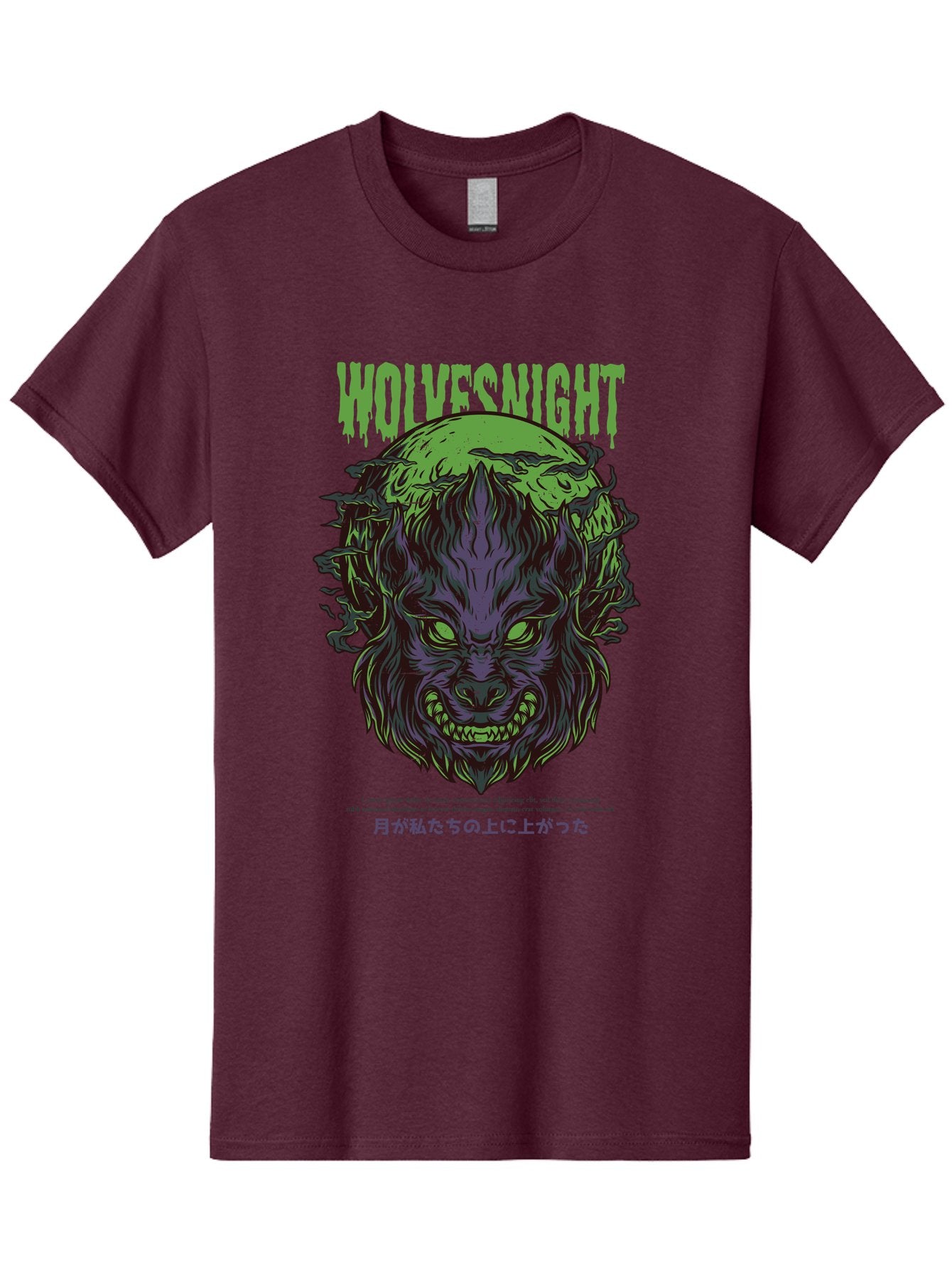 Wolvesnight Men'S Graphic Tee, 100% Cotton, Comfortable Casual Summer Wear, Machine Washable, Werewolf Illustration, Full Moon, Sharp Teeth, Glowing Eyes, Horror Theme, Dark Art, Mystical Creature, Legend Of The Wolf, Japanese Text, Aad991 4