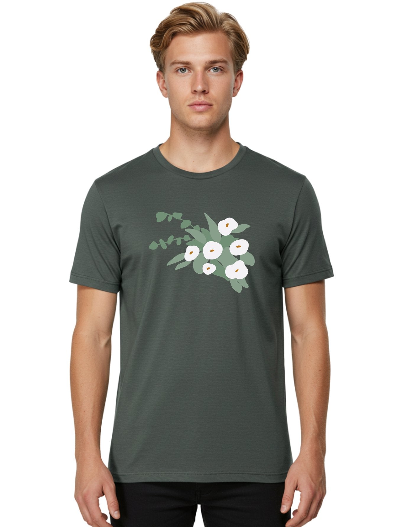 After-Glow Men'S Graphic Tee, 100% Cotton, Comfortable Casual Summer Wear, Machine Washable, Lotus Flowers, White Blooms, Gray Leaves, Spiritual Symbols, Serene Atmosphere, Peaceful Ambiance, Afterlife, Lotus Flower, Gray Graphics Aad992 24