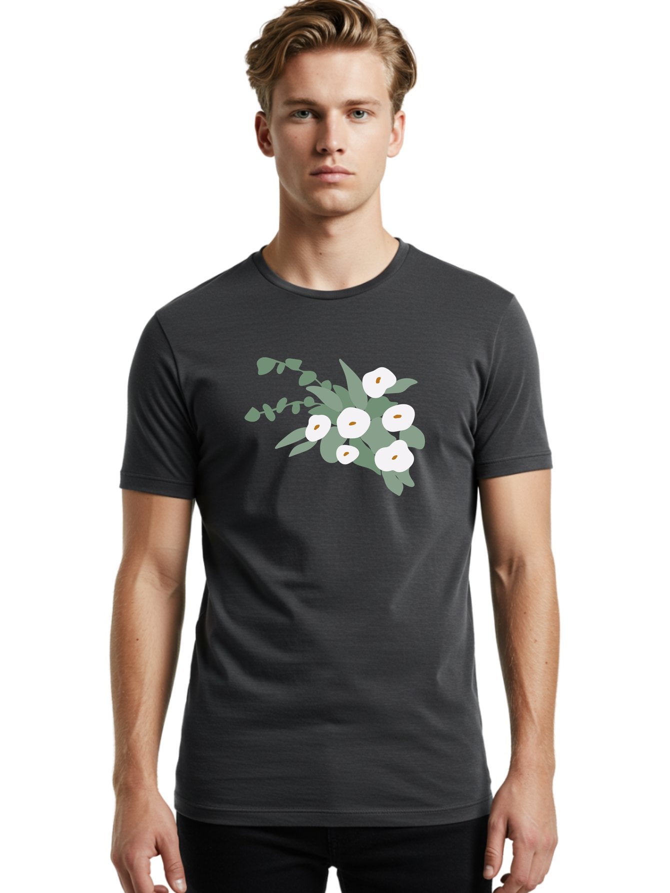 After-Glow Men'S Graphic Tee, 100% Cotton, Comfortable Casual Summer Wear, Machine Washable, Lotus Flowers, White Blooms, Gray Leaves, Spiritual Symbols, Serene Atmosphere, Peaceful Ambiance, Afterlife, Lotus Flower, Gray Graphics Aad992 28