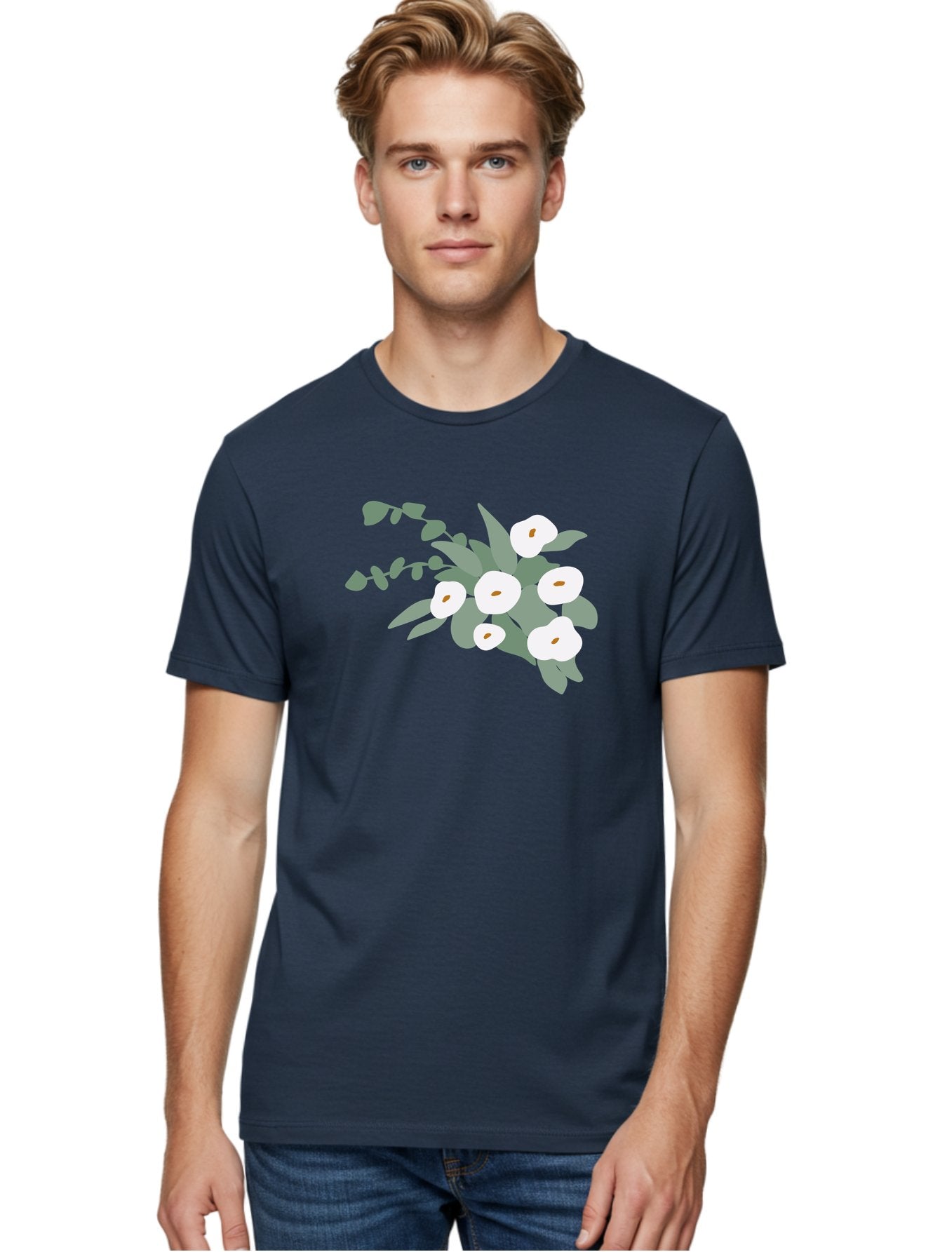 After-Glow Men'S Graphic Tee, 100% Cotton, Comfortable Casual Summer Wear, Machine Washable, Lotus Flowers, White Blooms, Gray Leaves, Spiritual Symbols, Serene Atmosphere, Peaceful Ambiance, Afterlife, Lotus Flower, Gray Graphics Aad992 23