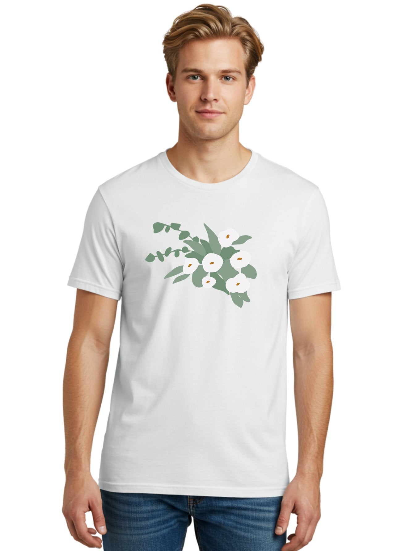 After-Glow Men'S Graphic Tee, 100% Cotton, Comfortable Casual Summer Wear, Machine Washable, Lotus Flowers, White Blooms, Gray Leaves, Spiritual Symbols, Serene Atmosphere, Peaceful Ambiance, Afterlife, Lotus Flower, Gray Graphics Aad992 29