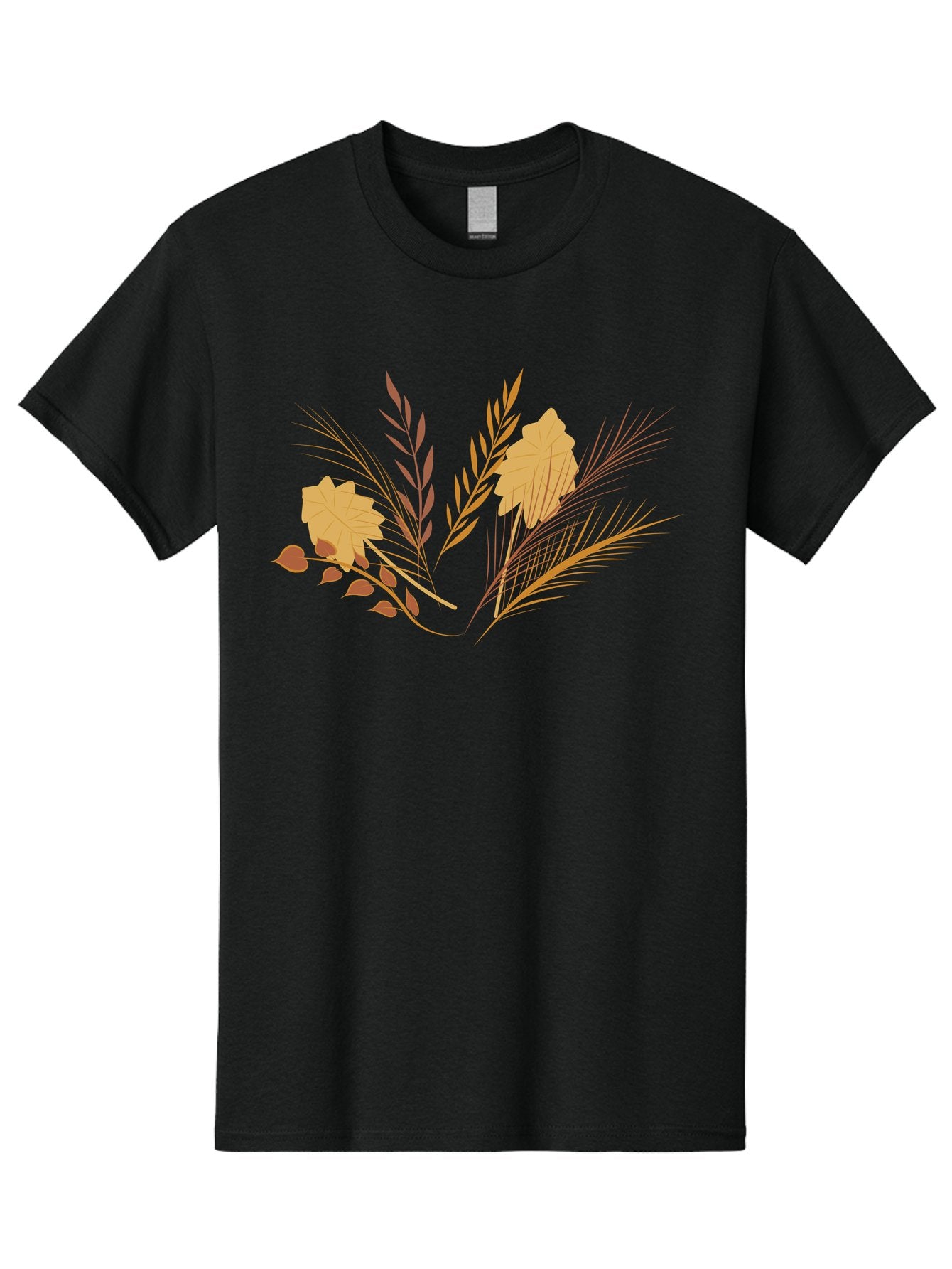 Autumn-Leaves-And-Grass Men'S Graphic Tee, 100% Cotton, Comfortable Casual Summer Wear, Machine Washable, Autumn Leaves, Wheat Stalks, Fall Foliage, Seasonal Artwork, Stylized Illustration, Orange And Red Hues, Graphic Design Elements, Aad993 10